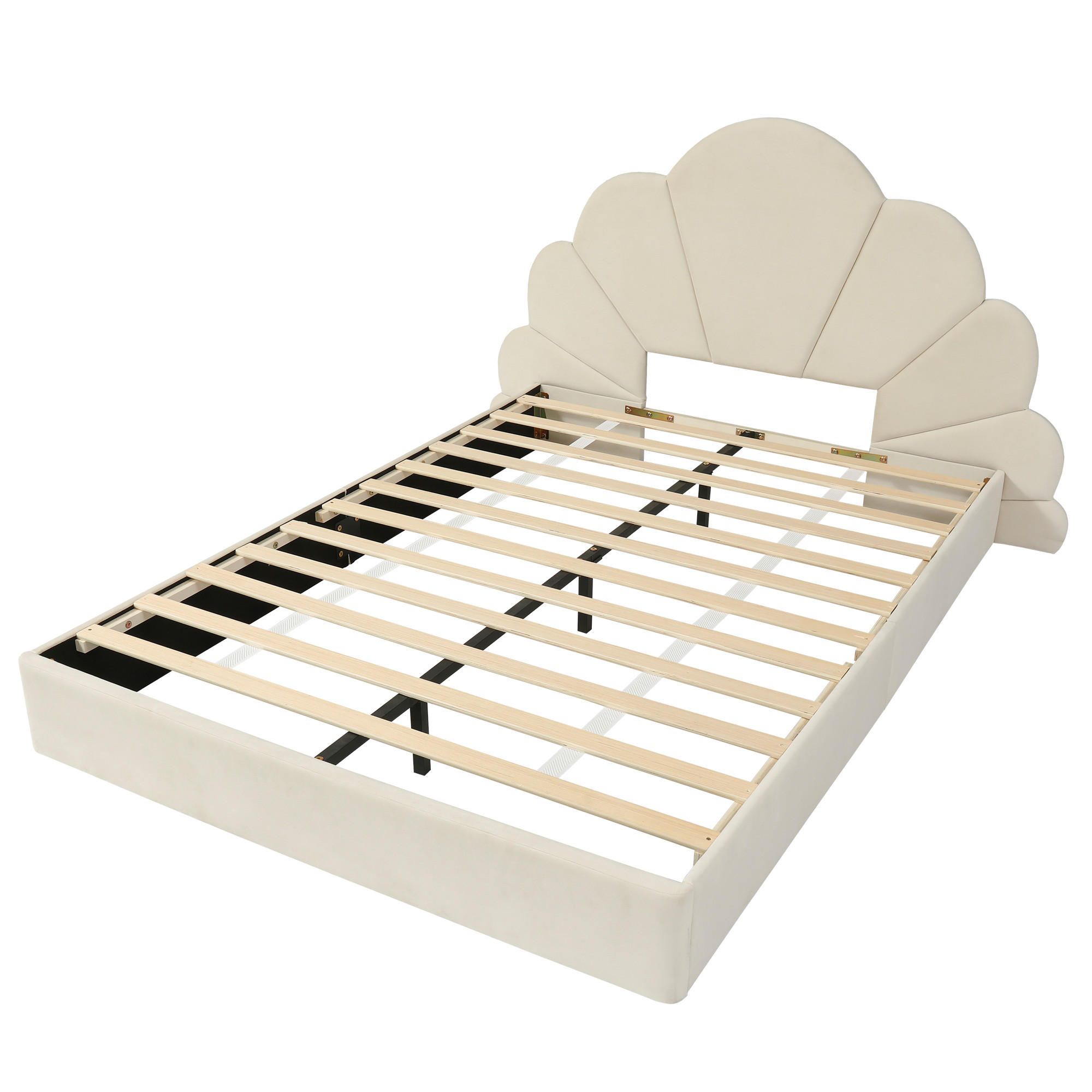 POLSTERBETT 140/200 cm DE-02251, in Beige, mit Blüten-Kopfteil - Beige, Holzwerkstoff (140/200cm) - ComfortXL