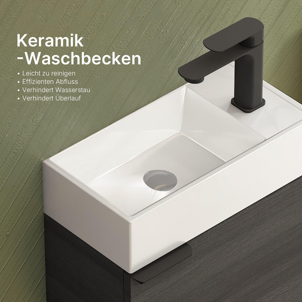 WASCHTISCHKOMBI 41,7 cm Holzdekor Grau mit Keramik-Waschbecken - Graubraun/Schwarz, Holzwerkstoff (41.7/64.6/24cm) - EMKE