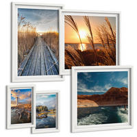BILDER SET 5er Set - 50x50 cm & 20x30 cm & 40x60 cm Weißer Rahmen - Leuchtturm-Grassteg - Weiß, Kunststoff (40/60cm) - TULUP