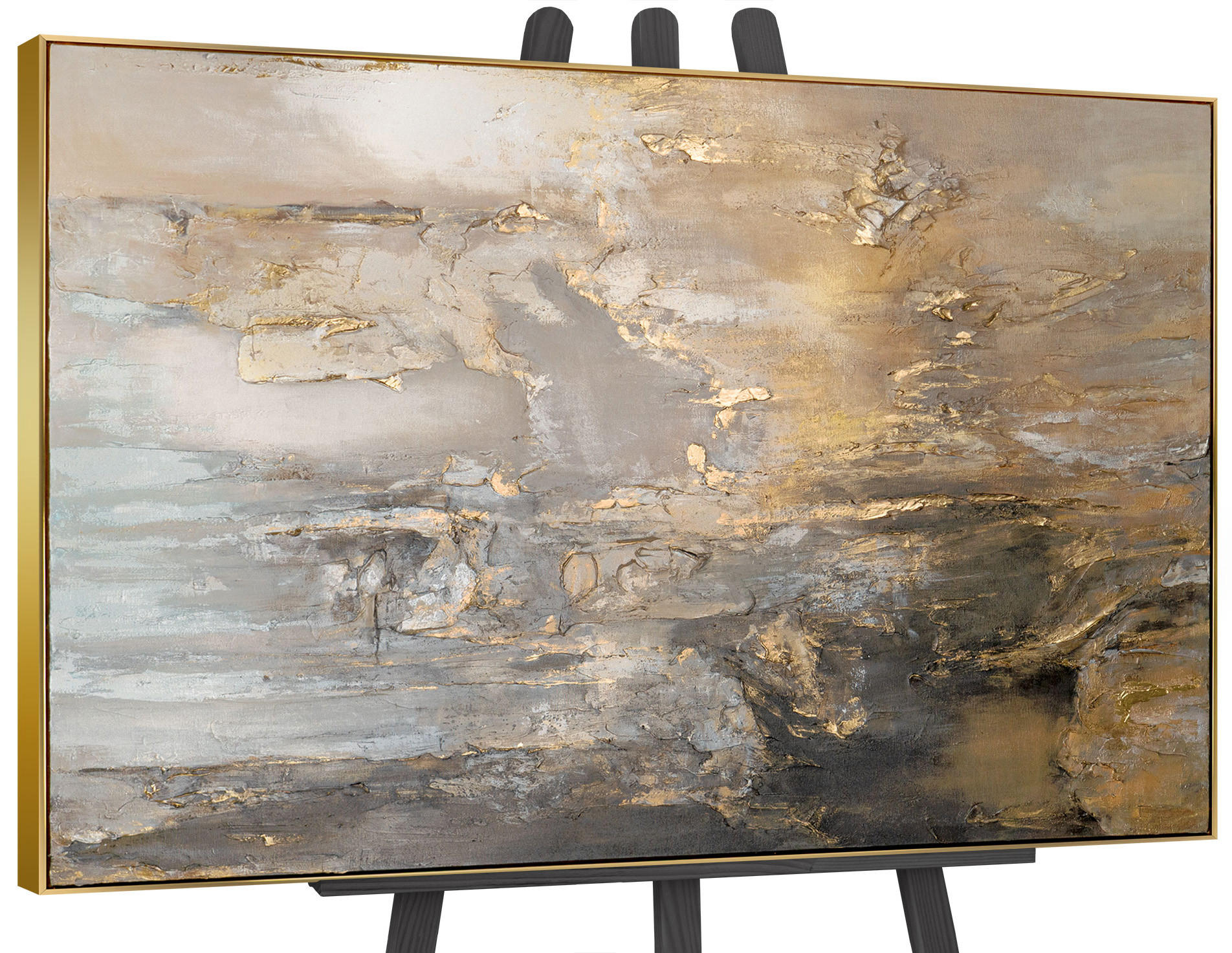 GEMÄLDE Goldene Horizonte II Schattenfugenrahmen Gold 140x100 cm - Goldfarben, Holz (140/100cm) - YS-art gallery