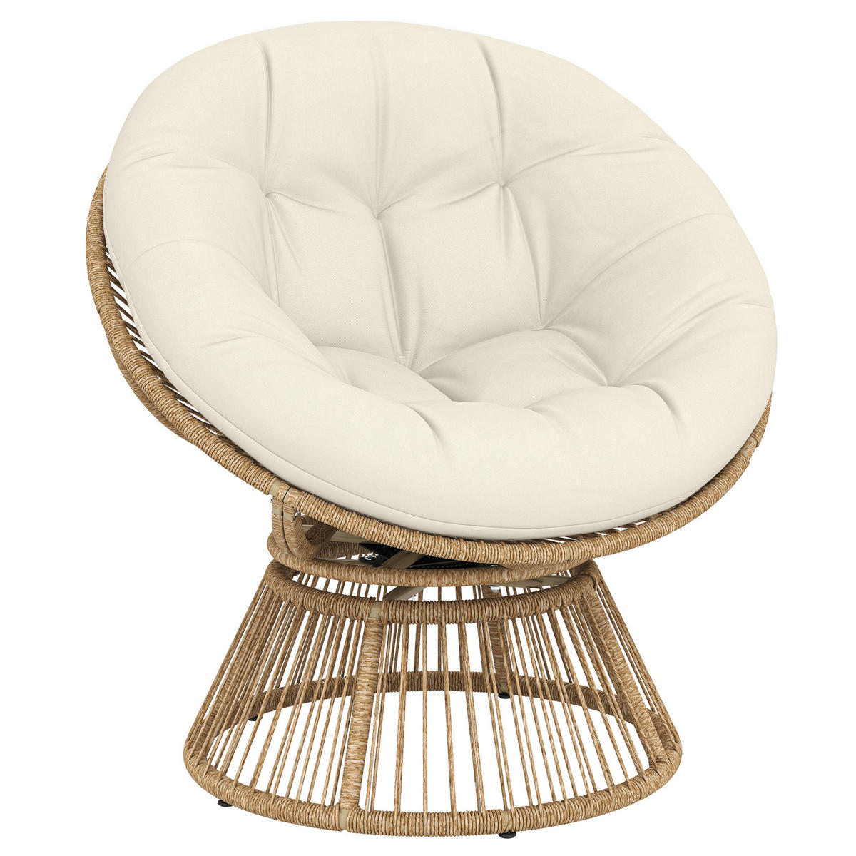 PAPASANSESSEL PE-Rattan Stahl Cremeweiß - Gelb/Creme, Kunststoff/Textil (81/87/93cm) - Outsunny