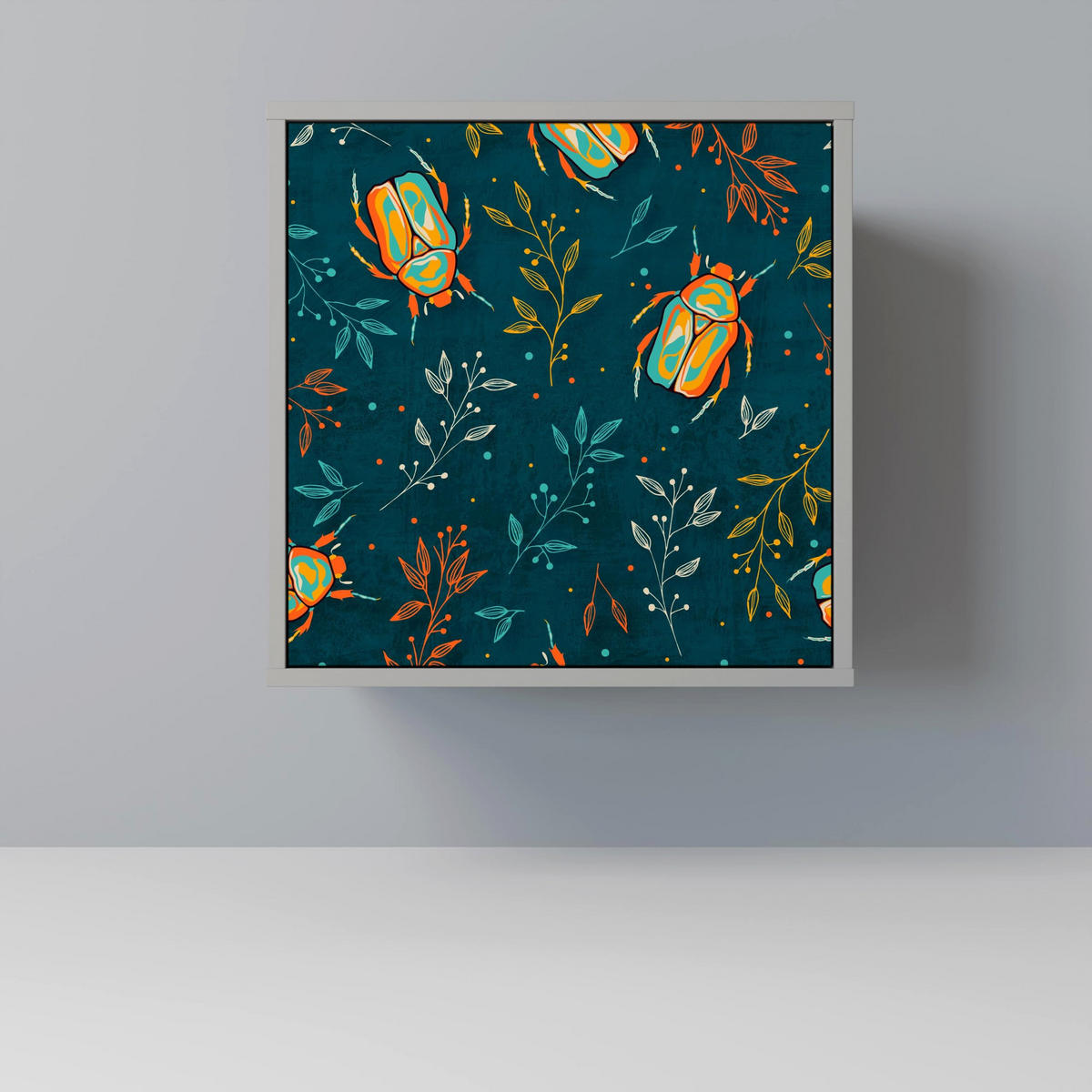 SIDEBOARD AUTUMN INSECTS, Grau, 57,5x42x57,5 cm, Ohne Füße - Multicolor/Grau, Holzwerkstoff (57.5/57.5/42cm) - SpaceRebels