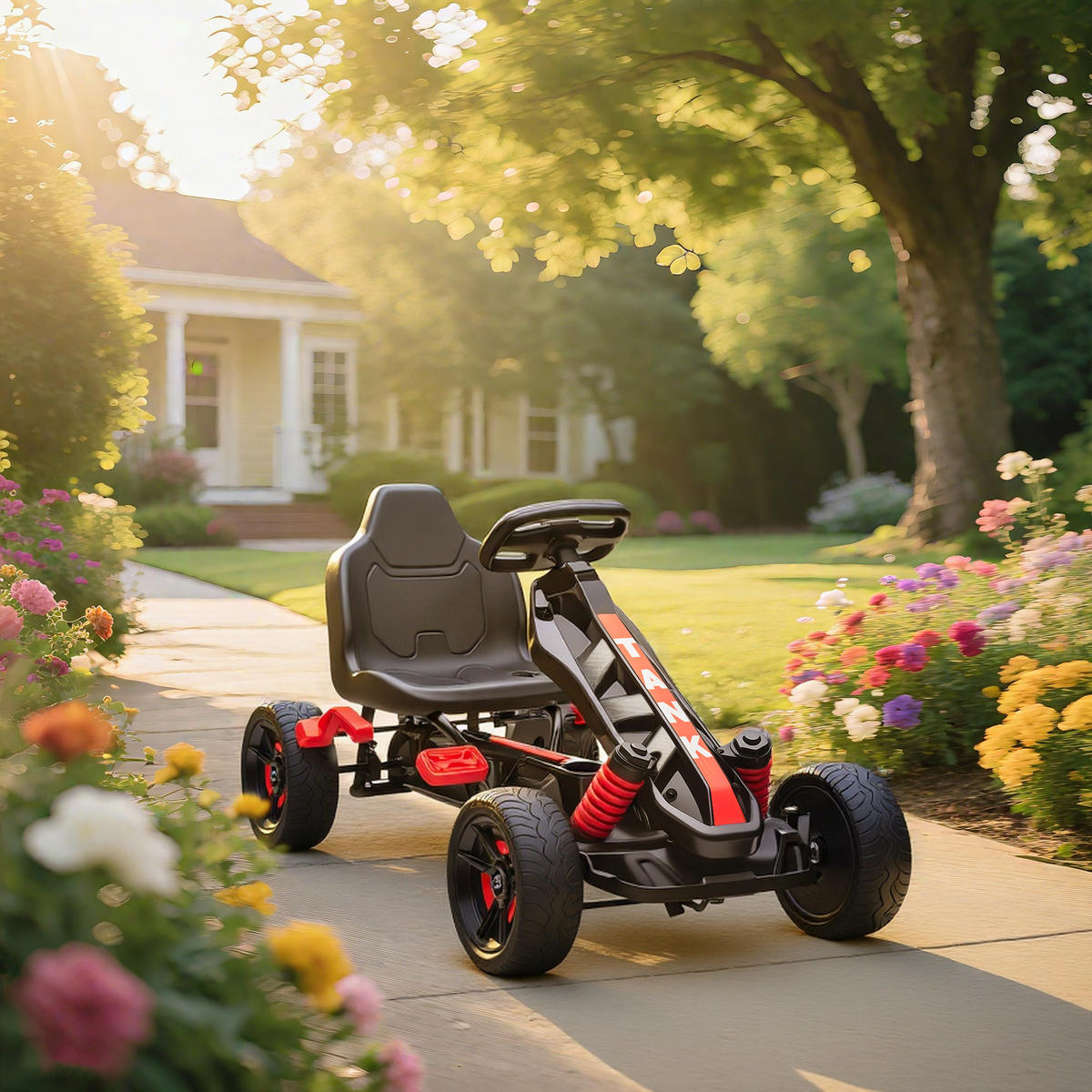 GOKART TRETAUTO mit Handbremse, Automatisches Kupplungssystem, EVA-Räder - Rot, Metall (100/59/60.5cm) - AIYAPLAY