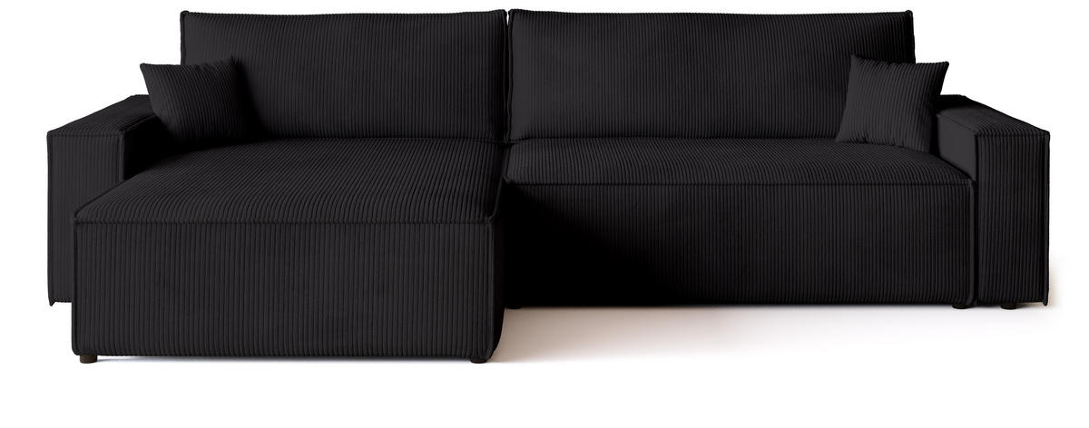 ECKSOFA ADI XL mit Schlaffunktion Schwarz Cord - Schwarz, Textil (272/143cm) - Bromarkt