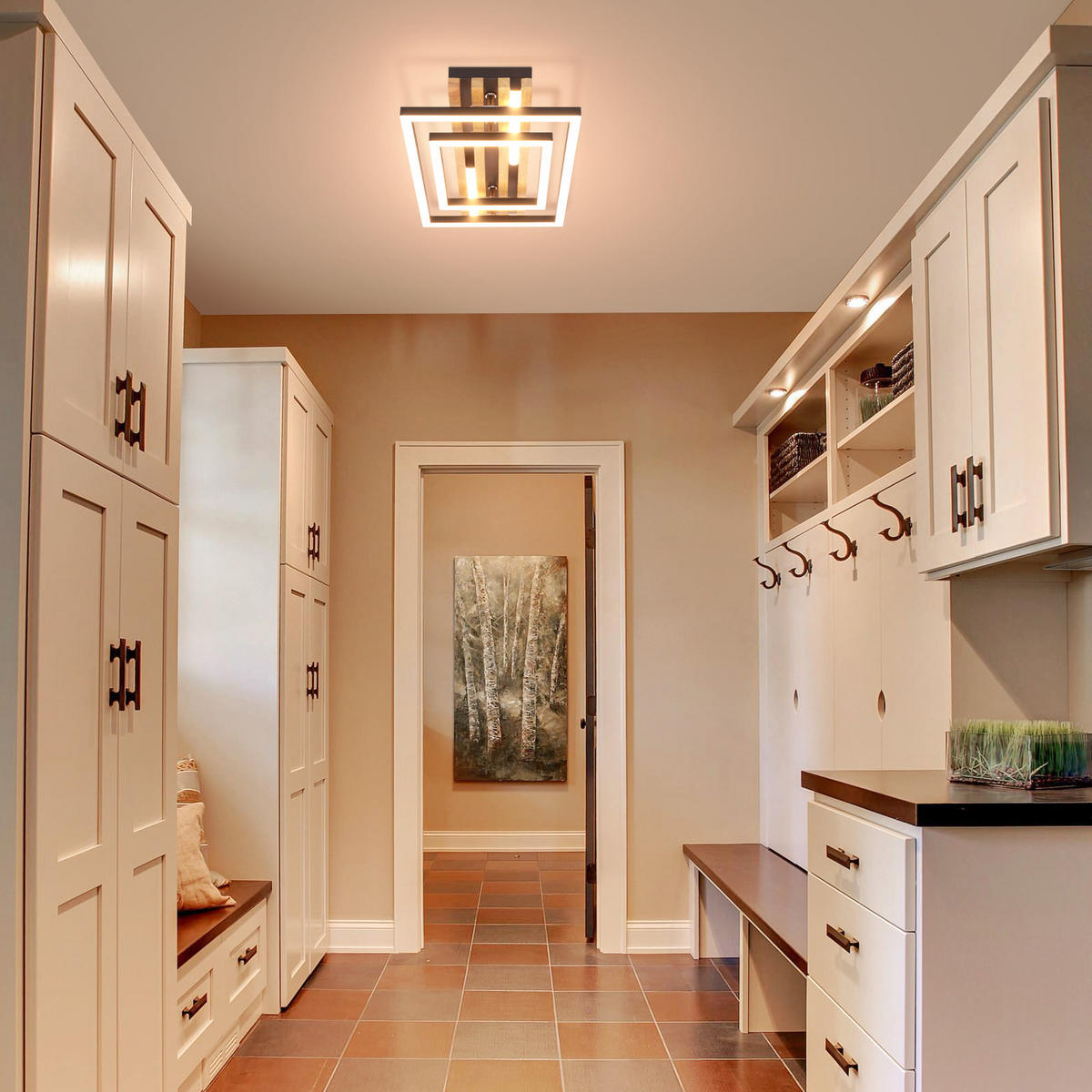 LED DECKENLEUCHTE Klenly 38/21/6.8 cm - Schwarz, Holz/Metall (38/21/6.8cm) - ZMH