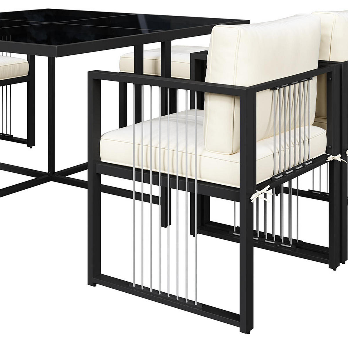 DINING-LOUNGESET für 6 Personen，schwarz - Schwarz, Metall - KOMHTOM