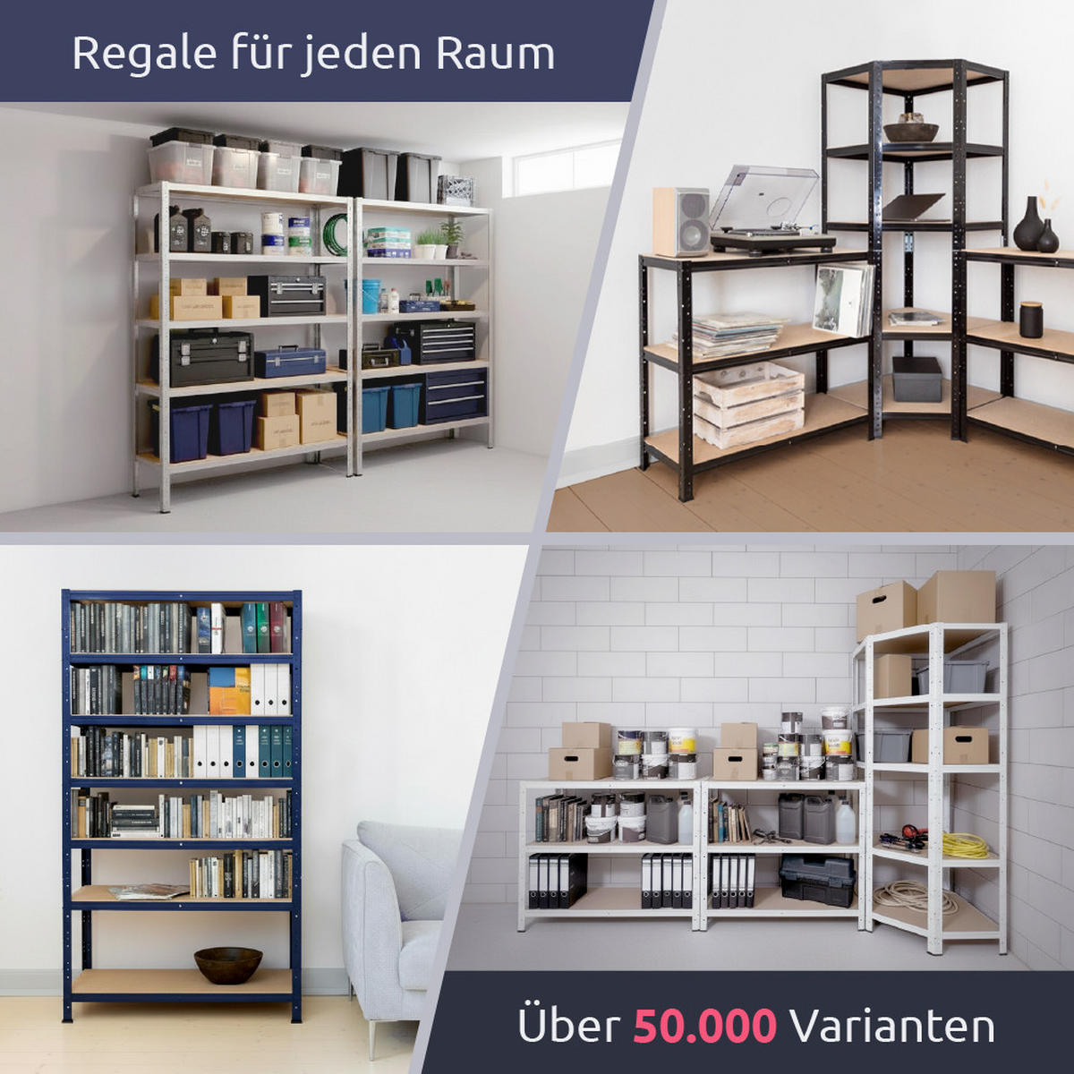 SCHWERLASTREGAL HOME 90x60x40 cm in verzinkt mit 3 Böden und 175 kg Traglast pro Boden - Silberfarben, Metall (60/90/40cm) - shelfplaza
