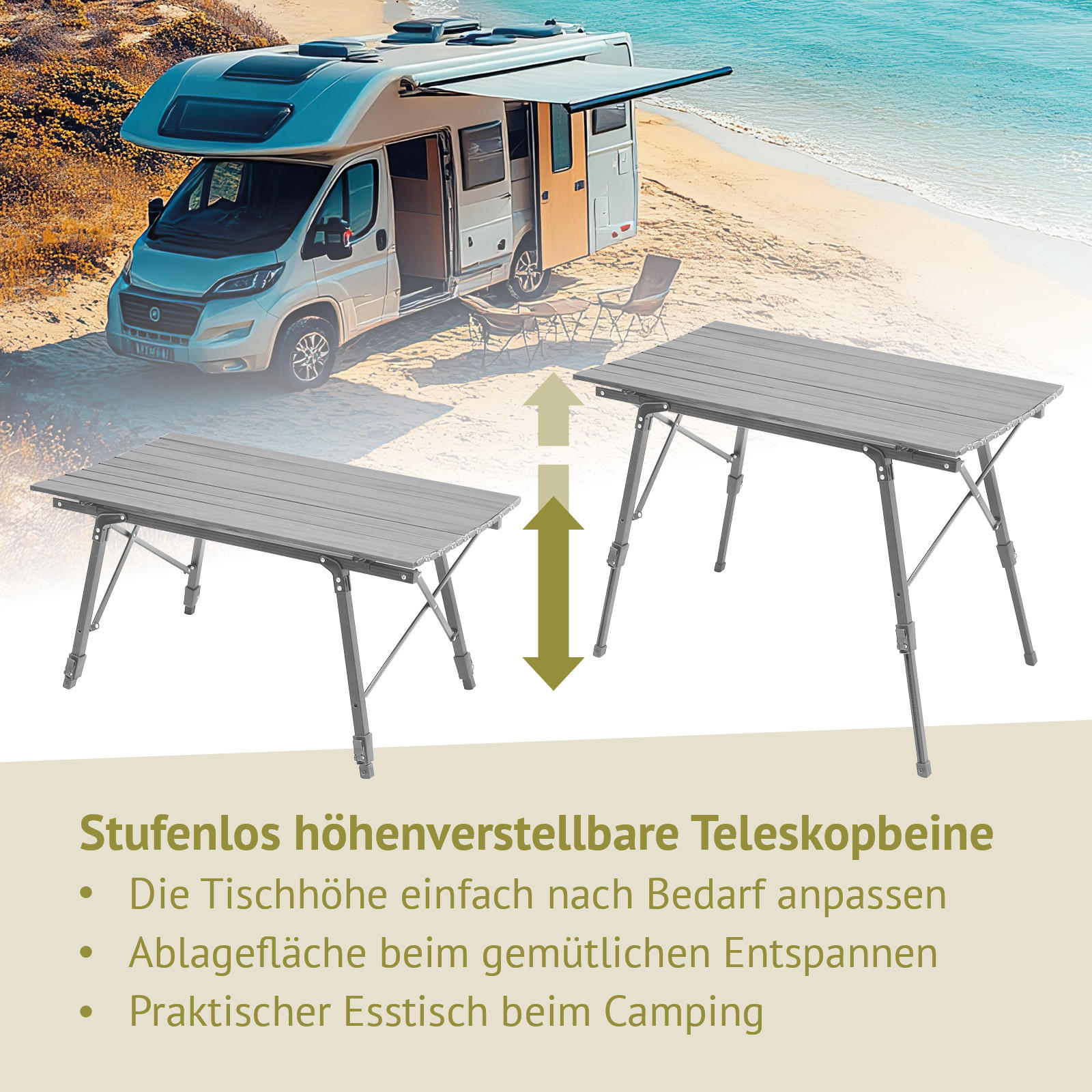 CAMPINGTISCH Höhenverstellbar Silber - Silberfarben, Metall (51.5/90/68cm) - JAWINIO