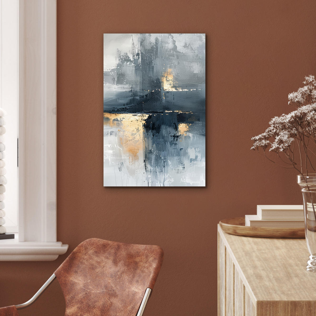 METALLBILD Kunst - Grau - Gold - Abstrakt 40x60 cm - Dunkelgrau, Metall (40/60cm) - MuchoWow