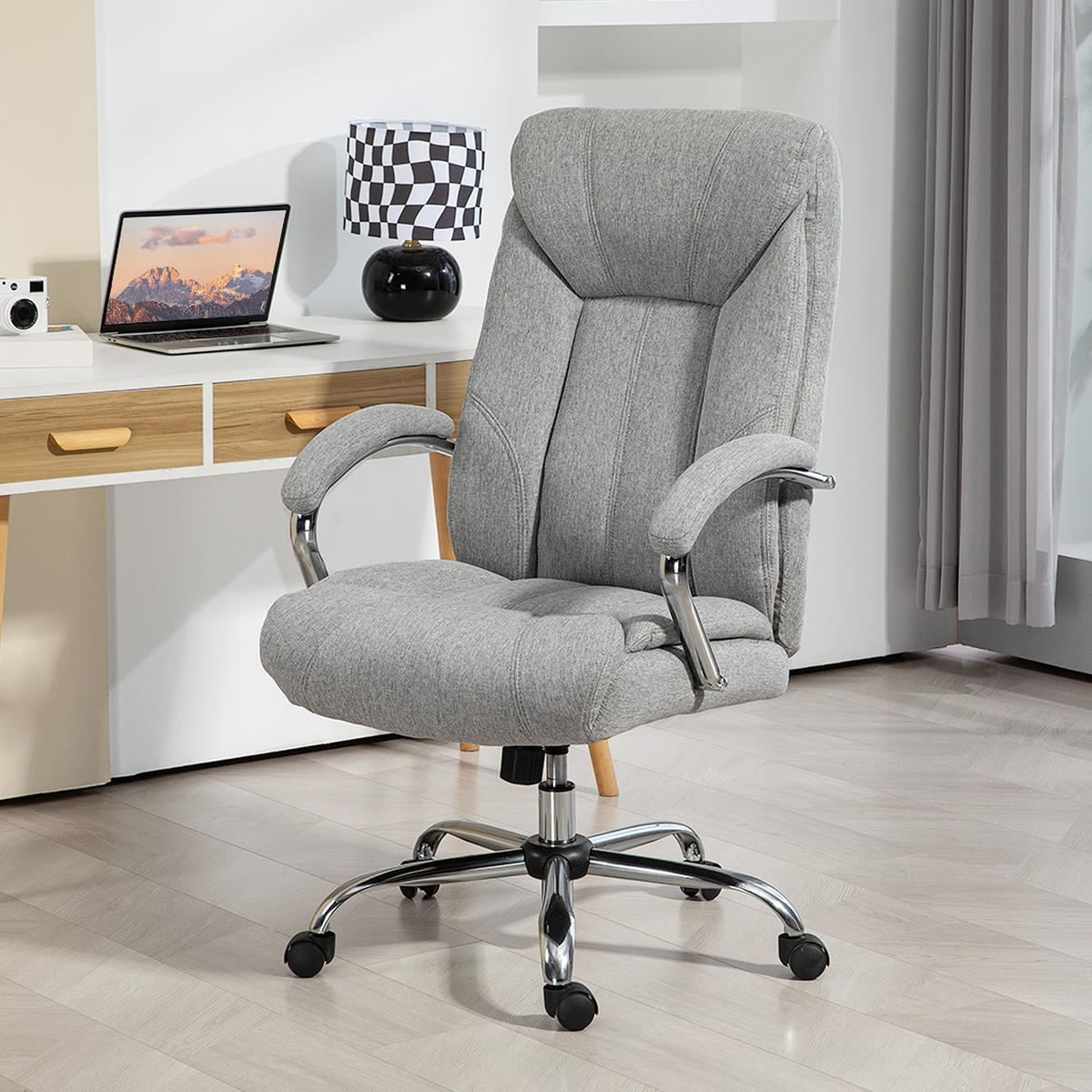BÜROSTUHL mit Wippfunktion ergonomischer Schreibtischstuhl mit Armlehne - Hellgrau, Kunststoff (78/118/65cm) - Vinsetto