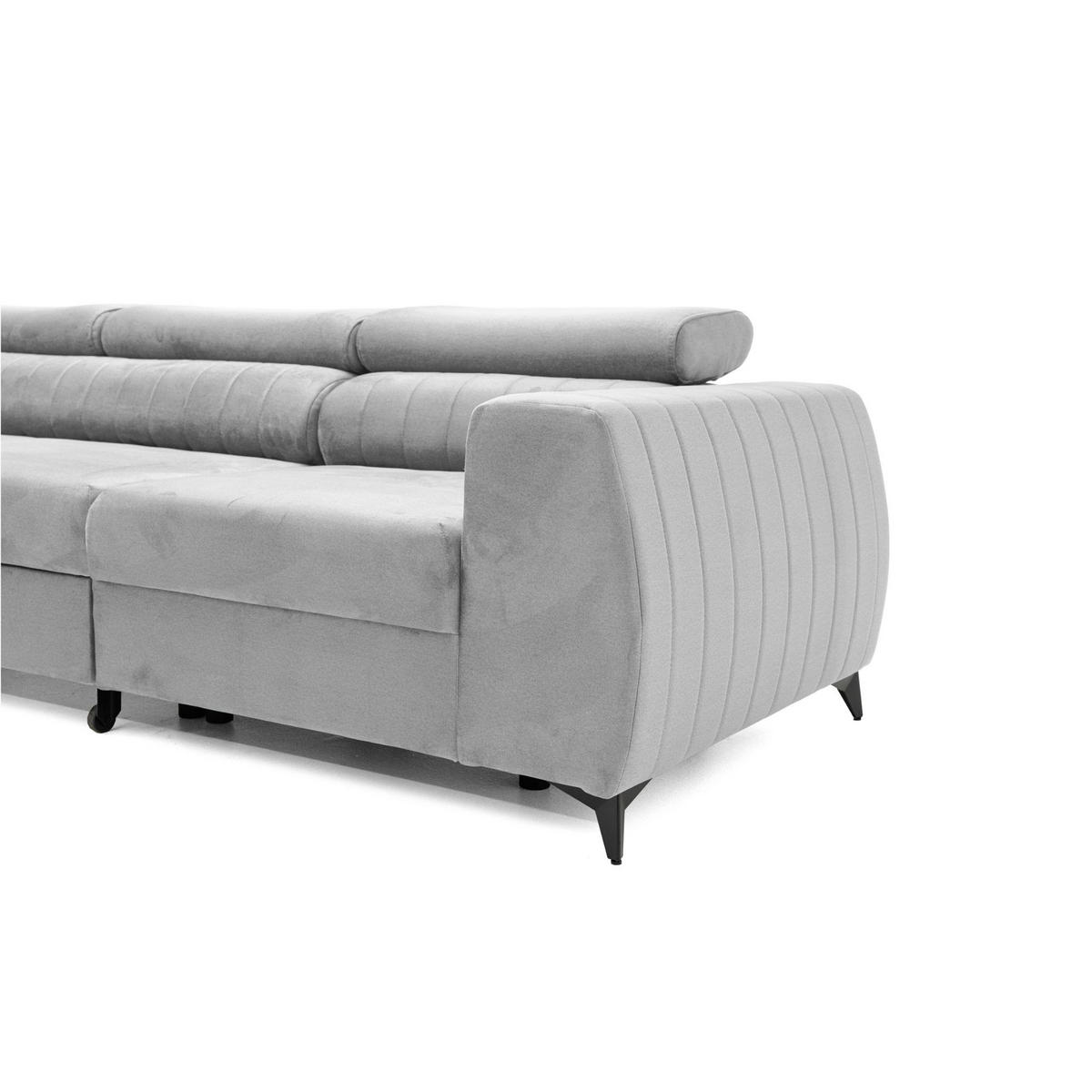 ECKSOFA PIERO MAXI Links mit Schlaffunktion 195x125 Velours Grau - Schwarz/Grau, Holz/Textil (350/203cm) - Muffo
