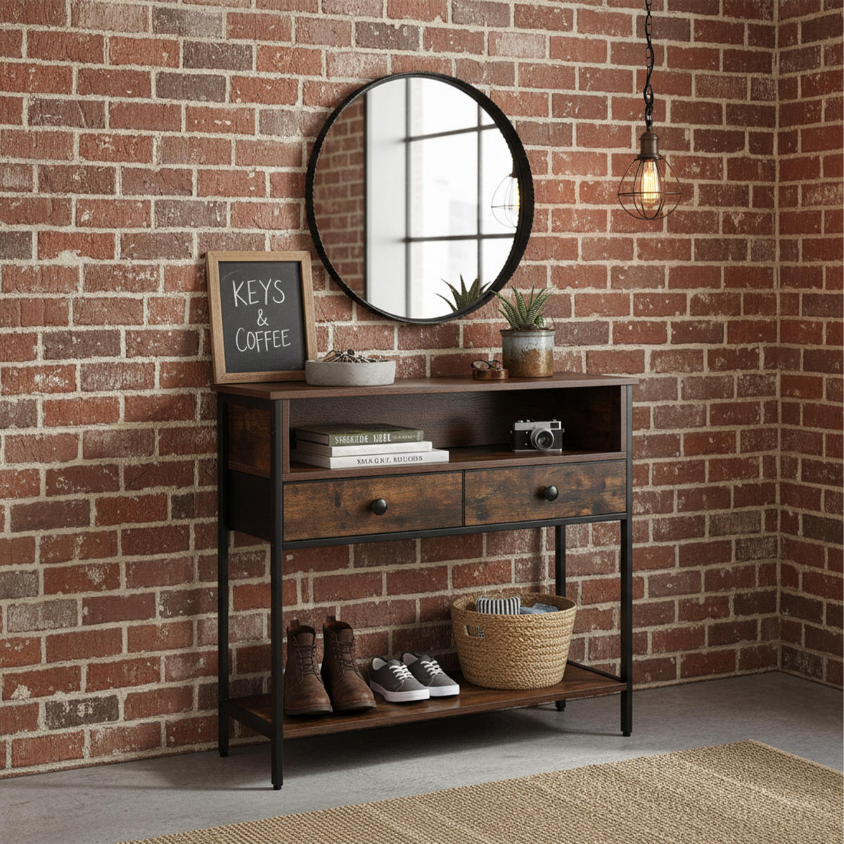 KONSOLENTISCH - Dunkelbraun, Holzwerkstoff/Kunststoff (30/80/80cm) - Relaxdays