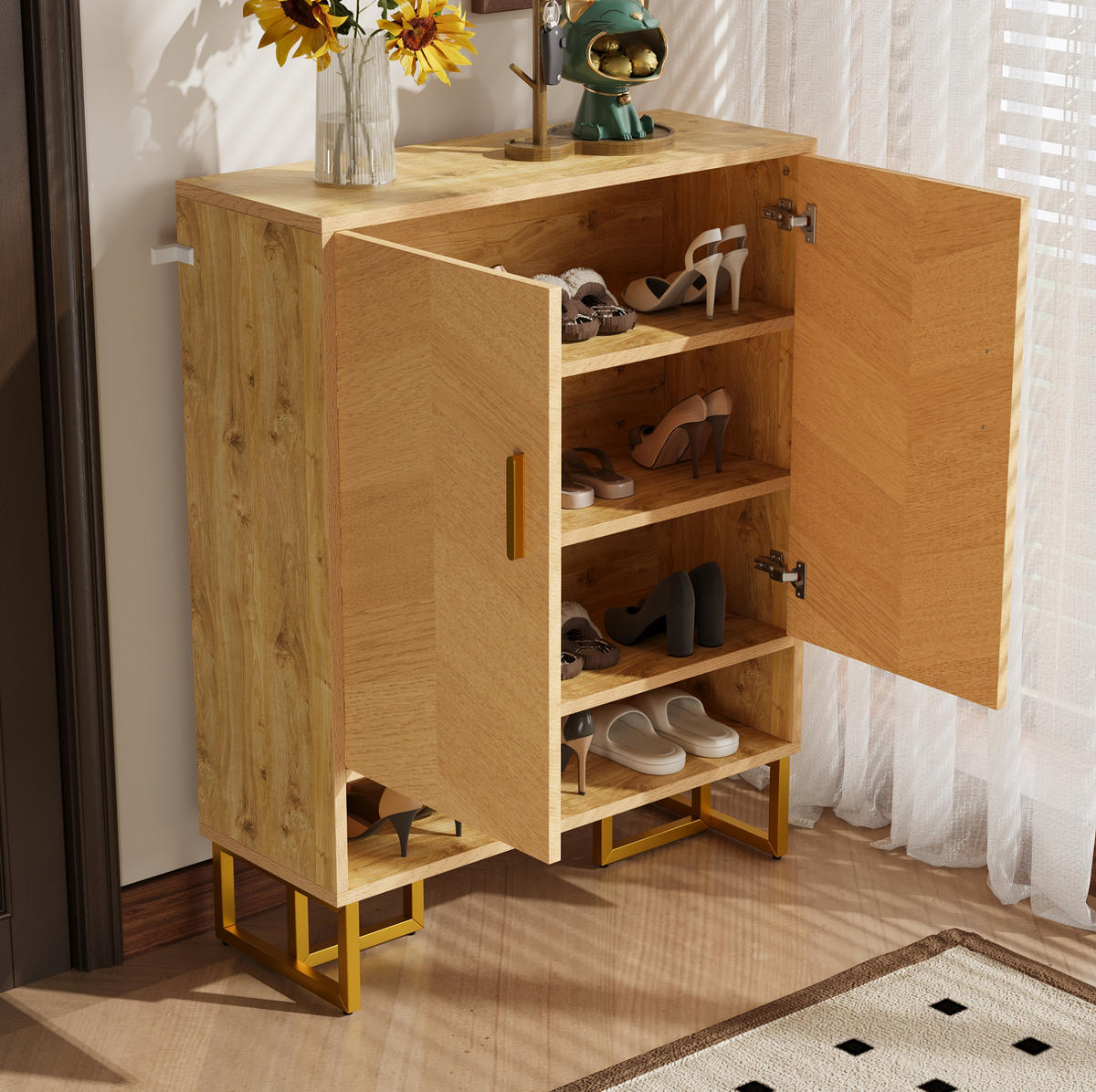 SCHUHSCHRANK 80/38/100 cm mit Soft-Close und offenem Fach, MDF in Holzoptik, Natur - Naturfarben, Holzwerkstoff (80/100/38cm) - Redom