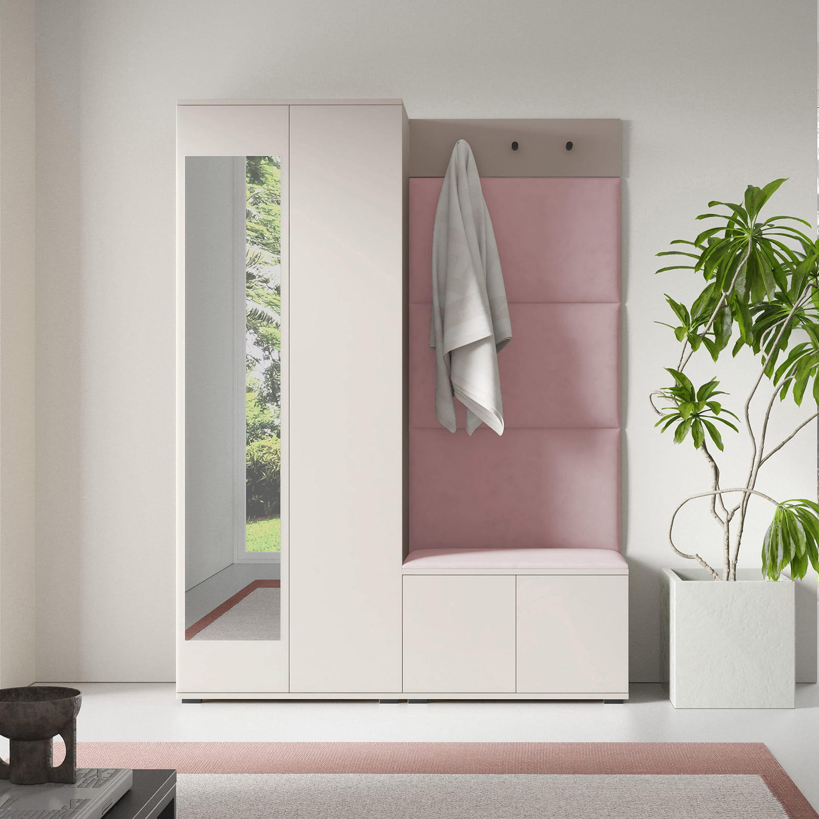 GARDEROBE Napoli 3 Kleiderschrank mit Polsterpaneelen Rosa - Beige/Rosa, Holzwerkstoff (140/189/40cm) - Jerpax