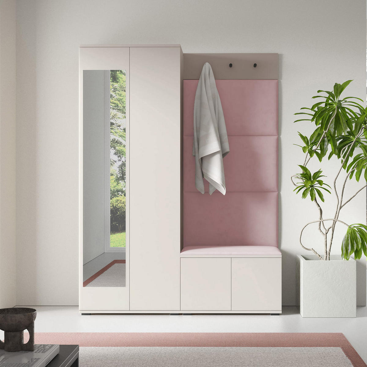 GARDEROBE Napoli 3 Kleiderschrank mit Polsterpaneelen Rosa - Beige/Rosa, Holzwerkstoff (140/189/40cm) - Jerpax