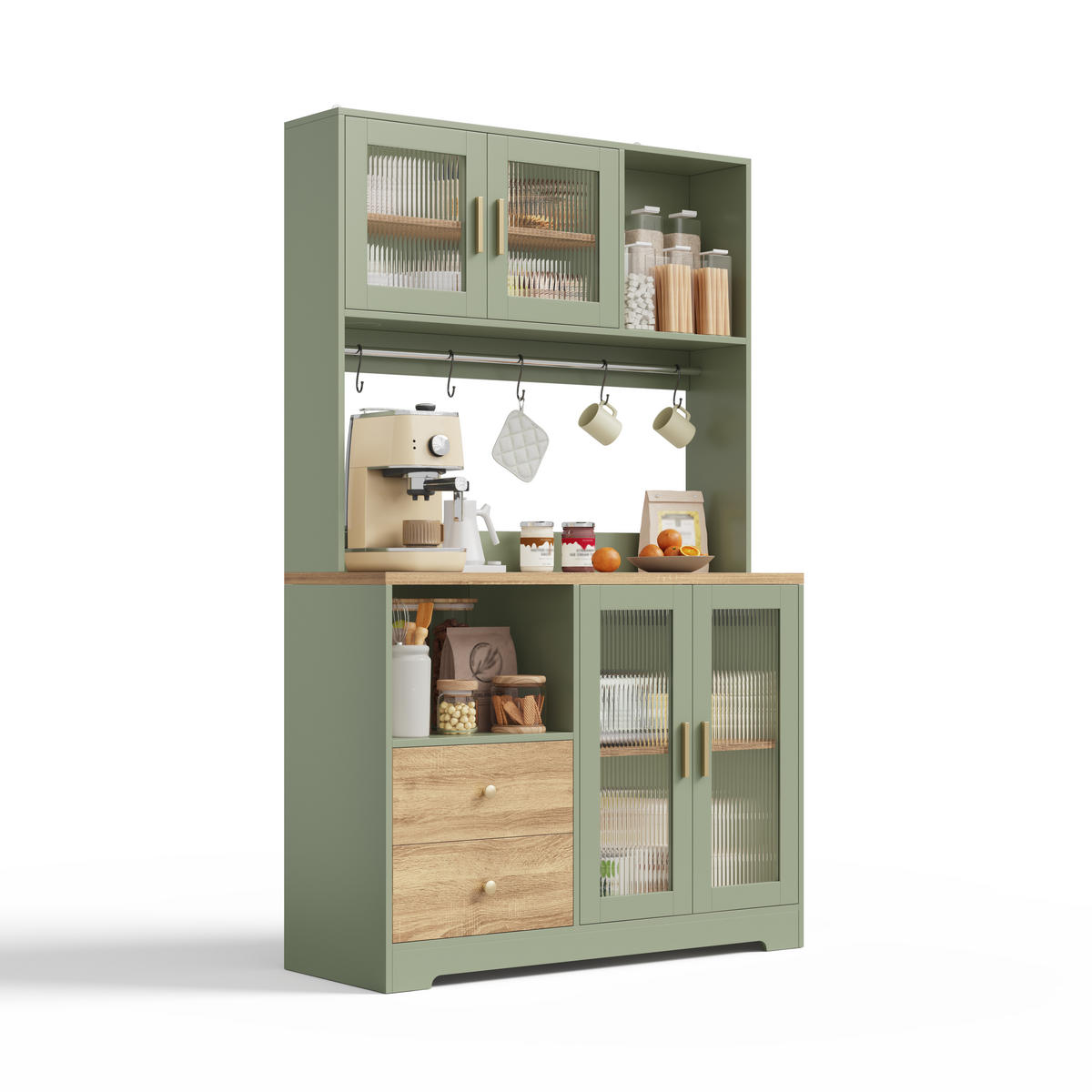 BUFFET 178 cm MDF Antikgrün Holzoptik mit RGB-LED und Glasfront - Hellgrün, Holzwerkstoff (40/178/110cm) - Korfee