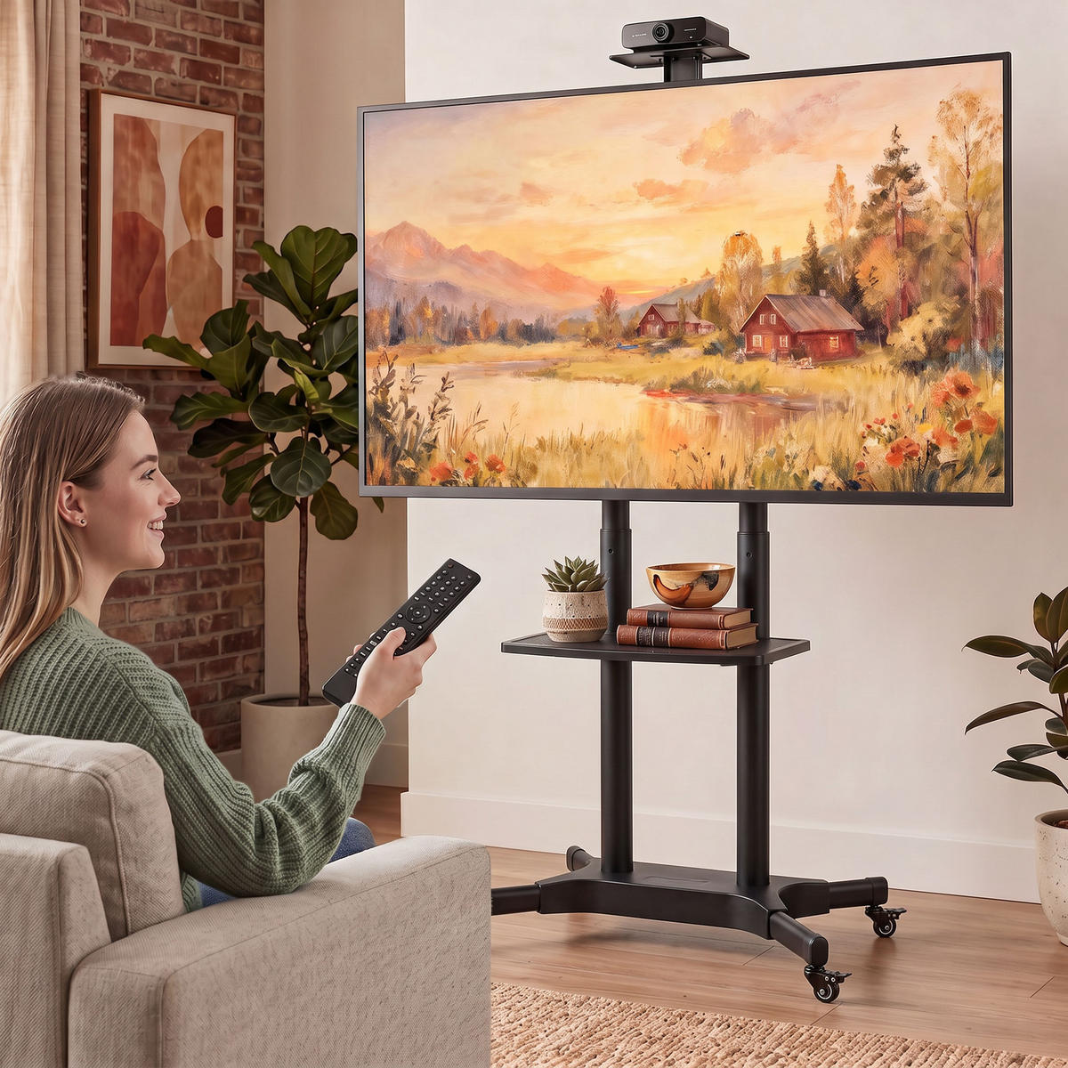 MOBILER-TV-STÄNDER Metall Schwarz - Schwarz, Metall (64.8/189/85.3cm) - HOMCOM