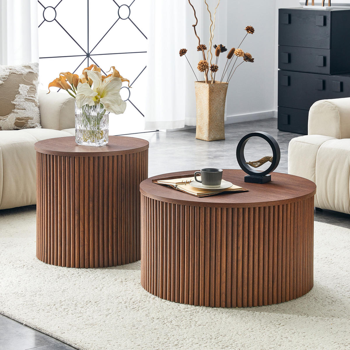 COUCHTISCH aus MDF in Walnussfarben mit verborgenem Stauraum im 2er-Set - Walnussfarben, Holzwerkstoff (65/65/40cm) - Modfu