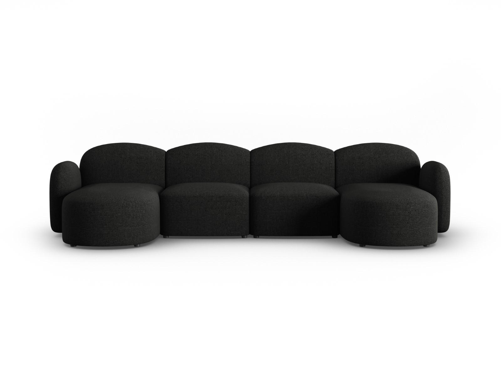 PANORAMASOFA Blair aus Chenille-Stoff mischung schwarz 6 Sitzplätze - Schwarz, Textil (155/80/350cm) - Micadoni