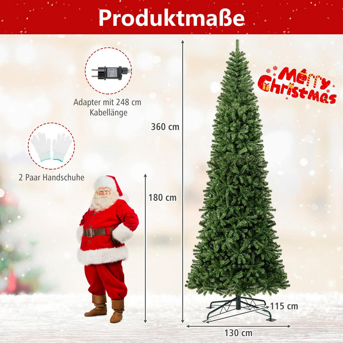 WEIHNACHTSBAUM große Tannenform mit LEDs 360 cm grün - Grün, Kunststoff (360cm) - COSTWAY