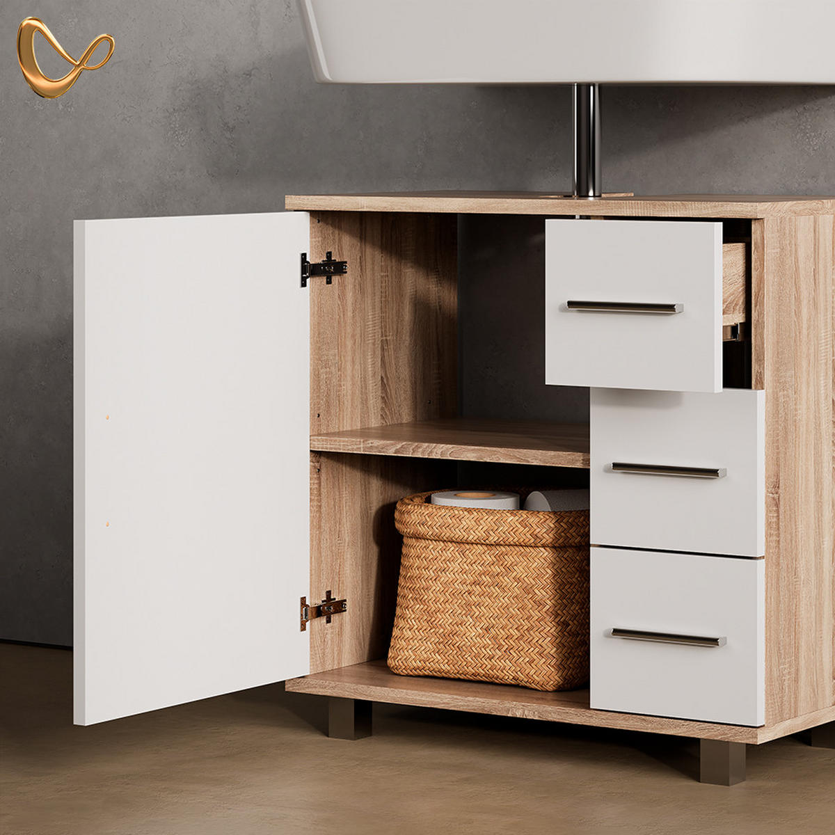 WASCHBECKENUNTERSCHRANK Eisak Sonoma 60 x 60 cm - Sonoma Eiche, Holzwerkstoff (60/60/33cm) - Livinity®