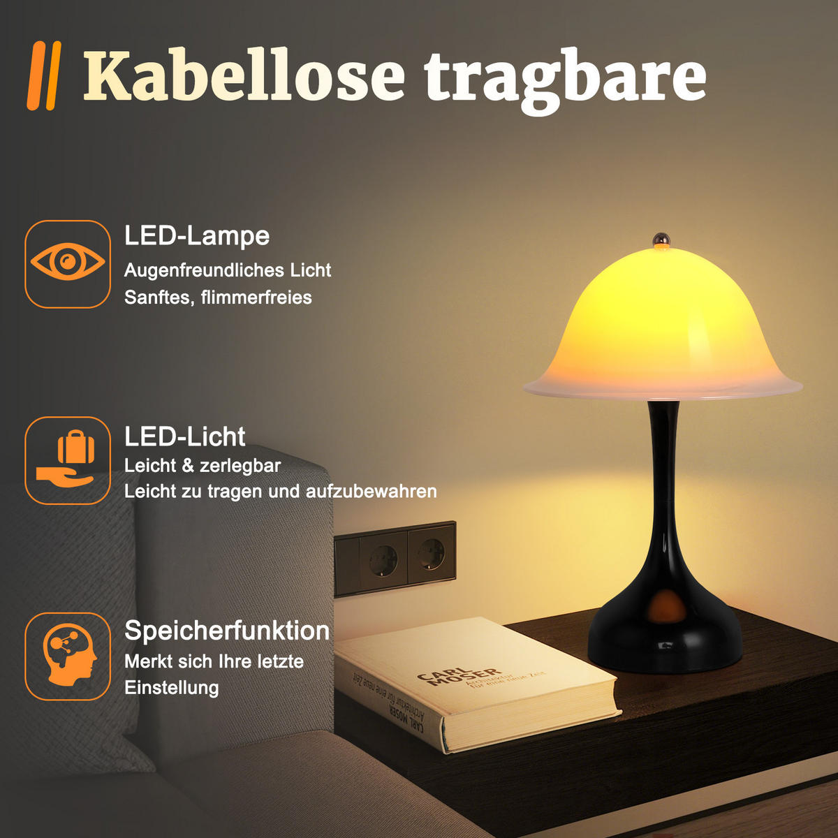 LED TISCHLAMPE Luminor 16/9/24.5 cm - Schwarz, Kunststoff (16/9/24.5cm) - ZMH