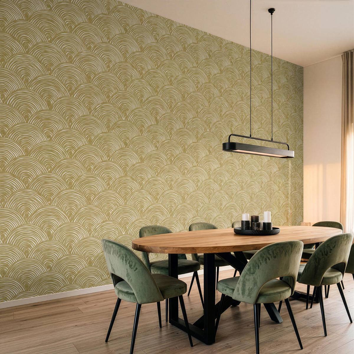 TAPETE - Fächer - Geometrisch - Grün - 450x300 cm - Goldfarben, Papier (450/300cm) - OnlyWow