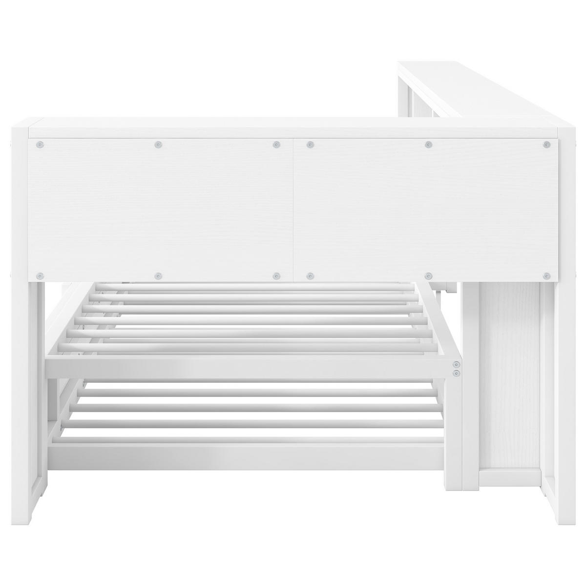 METALLBETT 90/200 cm in Weiß mit Ausziehbett, LED, USB und Stauraum - Weiß, Holzwerkstoff/Metall (90/200cm) - CHICFURN