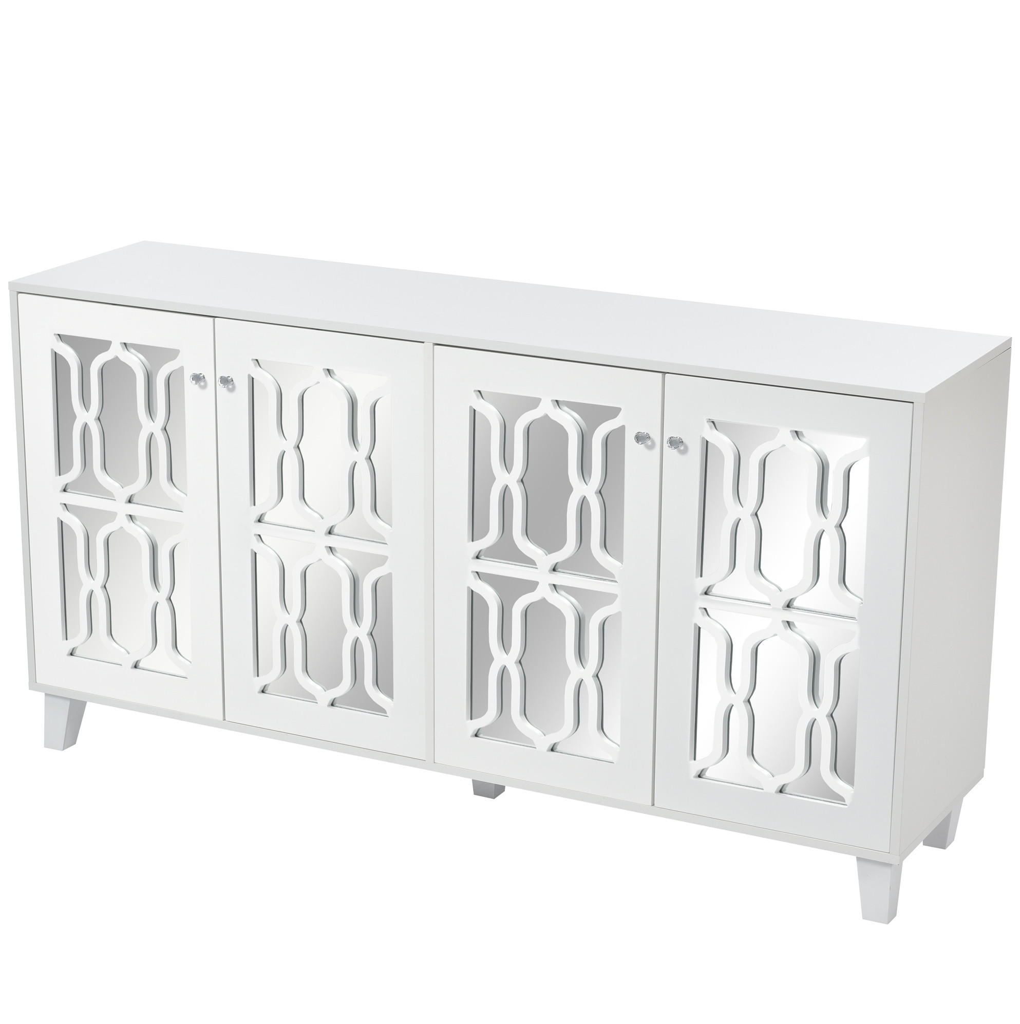 Modfu KOMODA z MDF 160x40x84 cm bílá se 4 dvířky, nastavitelnou policí a zrcadlovým povrchem