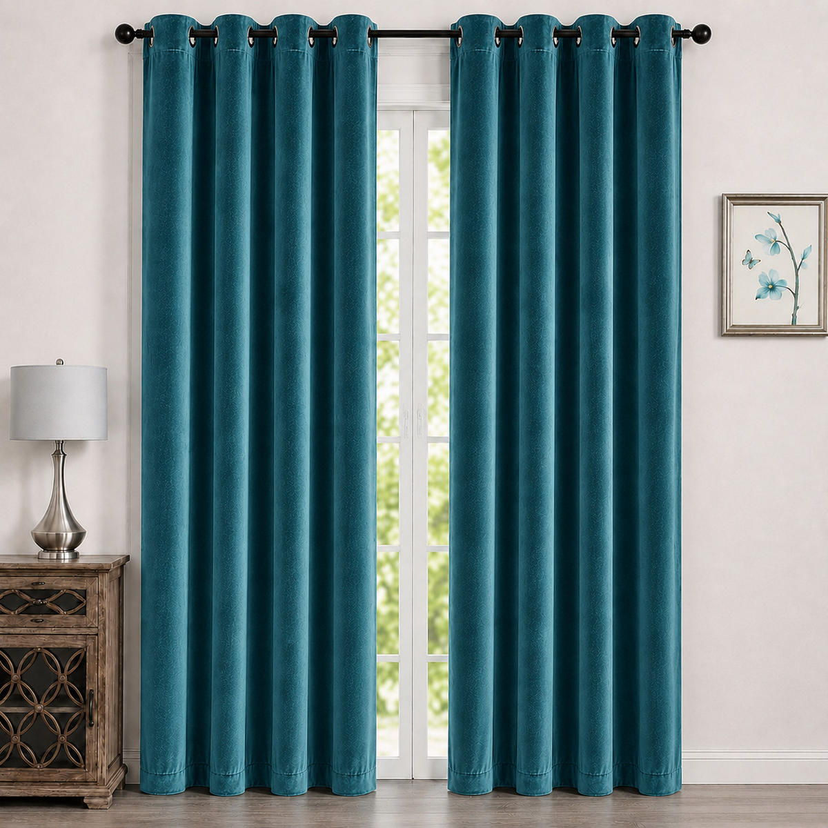 VORHANG Ösen Samt 300/245 cm Petrol - Petrol, Textil (300/245/245cm) - TiborTex