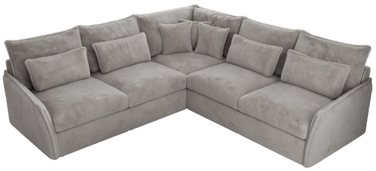 ECKSOFA VERSO L Hellgrau Plüsch - Hellgrau/Schwarz, Kunststoff/Textil (270/270cm) - MKS