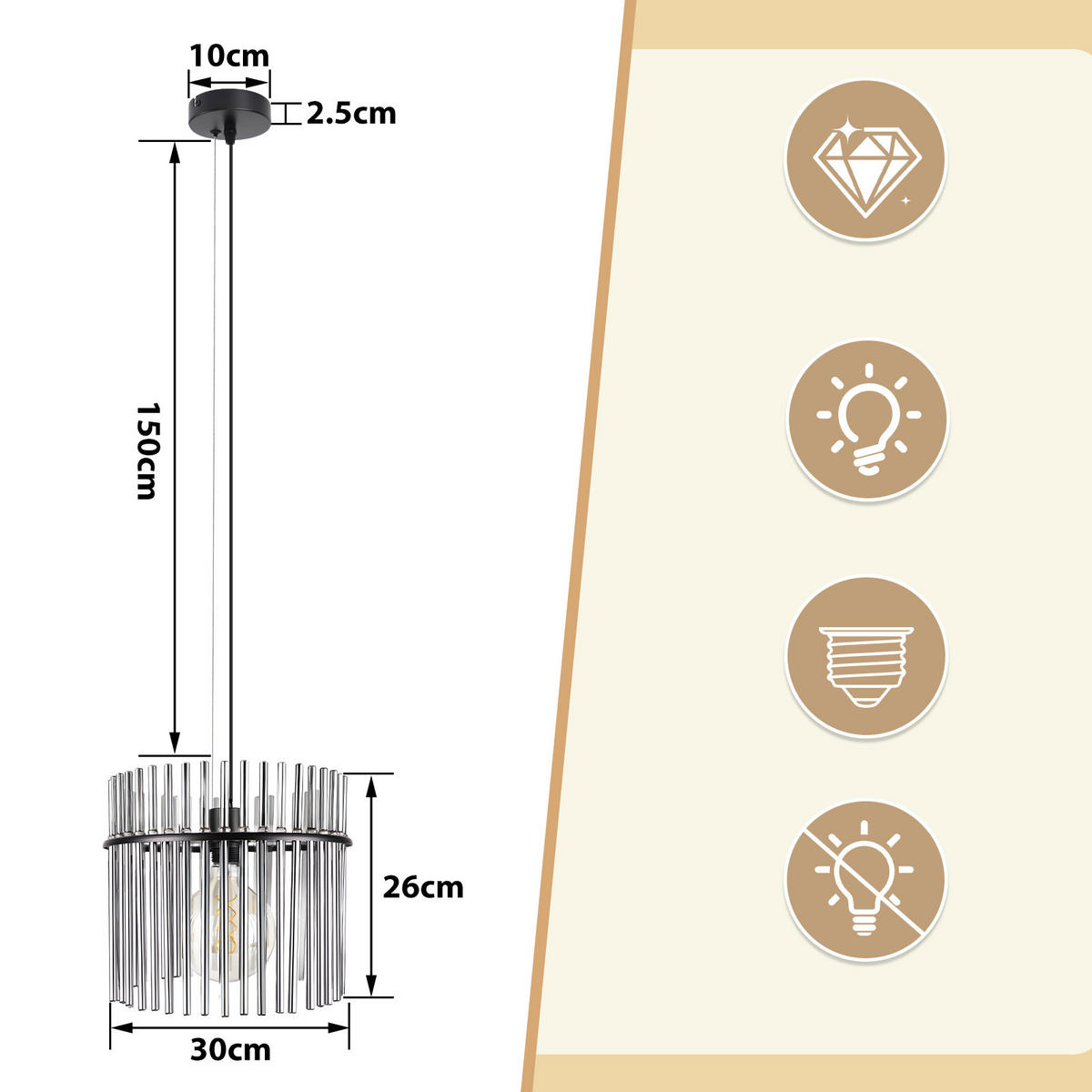 PENDELLEUCHTE Thalassa 30/10/150 cm - Schwarz, Metall (30/10/150cm) - ZMH