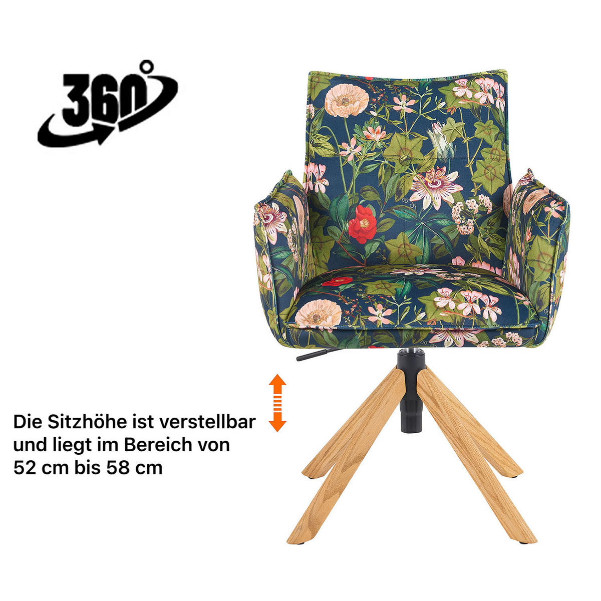 BÜROSTUHL Mika-Leya - Honigeiche/Multicolor, Eichenholz/Holz (60/89/63cm) - DUBI Möbel