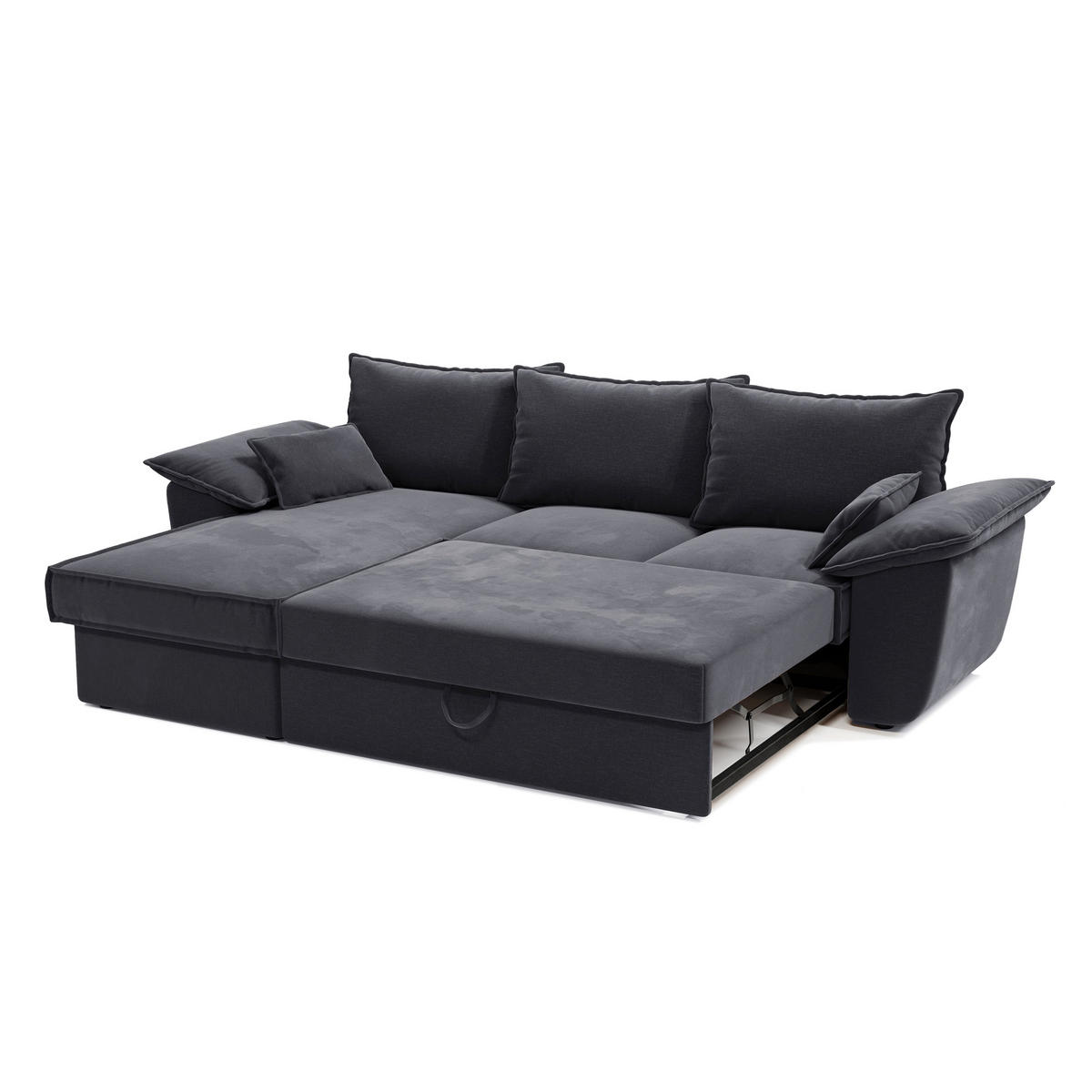 ECKSOFA LINKS Samtstoff Graphitgrau 257cm - Graphitfarben/Grau, Textil (168/257cm) - Sia Home