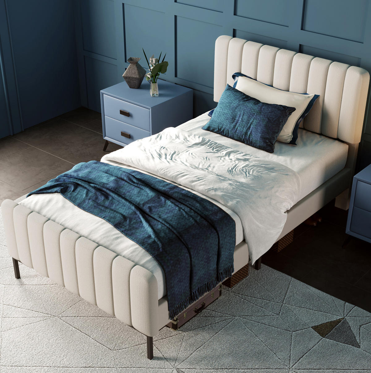 BETT mit verstellbarem Kopfteil 90x200 cm Leinen Grau-Beige - Grau, Metall (90/200cm) - Meubliv