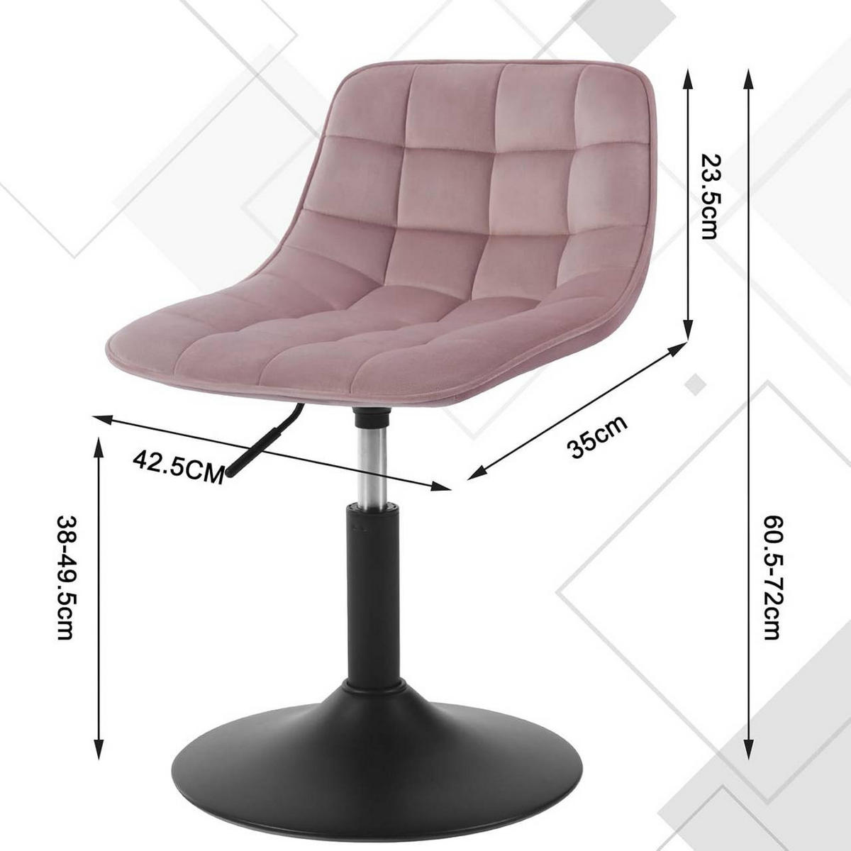 BARHOCKER Mehrzweck 360° Schwenken Samt, Rosa - Schwarz/Rosa, Textil/Metall (42.5/72/45cm) - Woltu