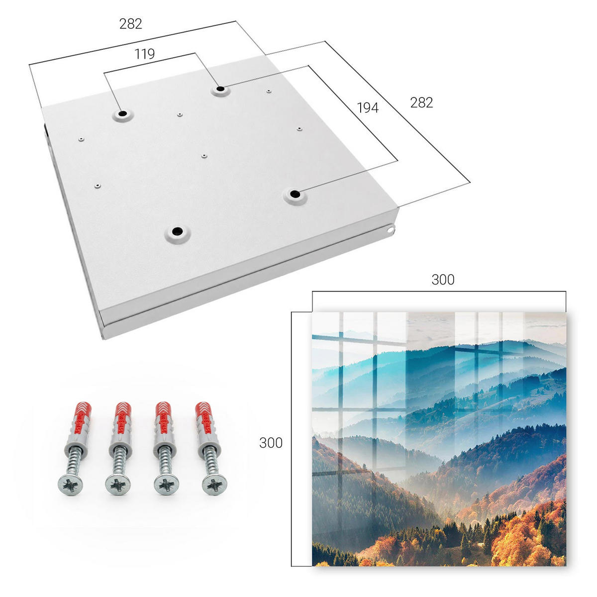 SCHLÜSSELBOX Weiß 30x30 cm – Türöffnung nach rechts - Berglandschaft - Blau, Metall (30/30/5cm) - TULUP