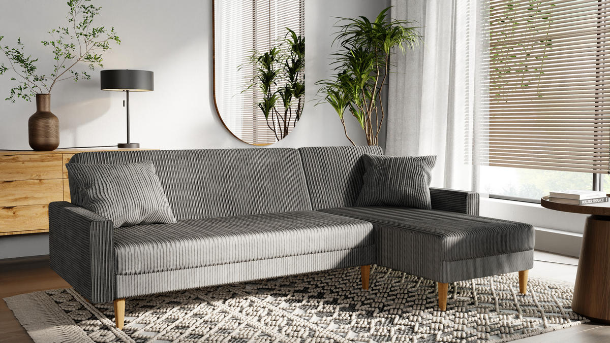 ECKSOFA mit Schlaffunktion L-Form, Hellgrau - Grau, Holzwerkstoff/Textil (256/134cm) - Idohome