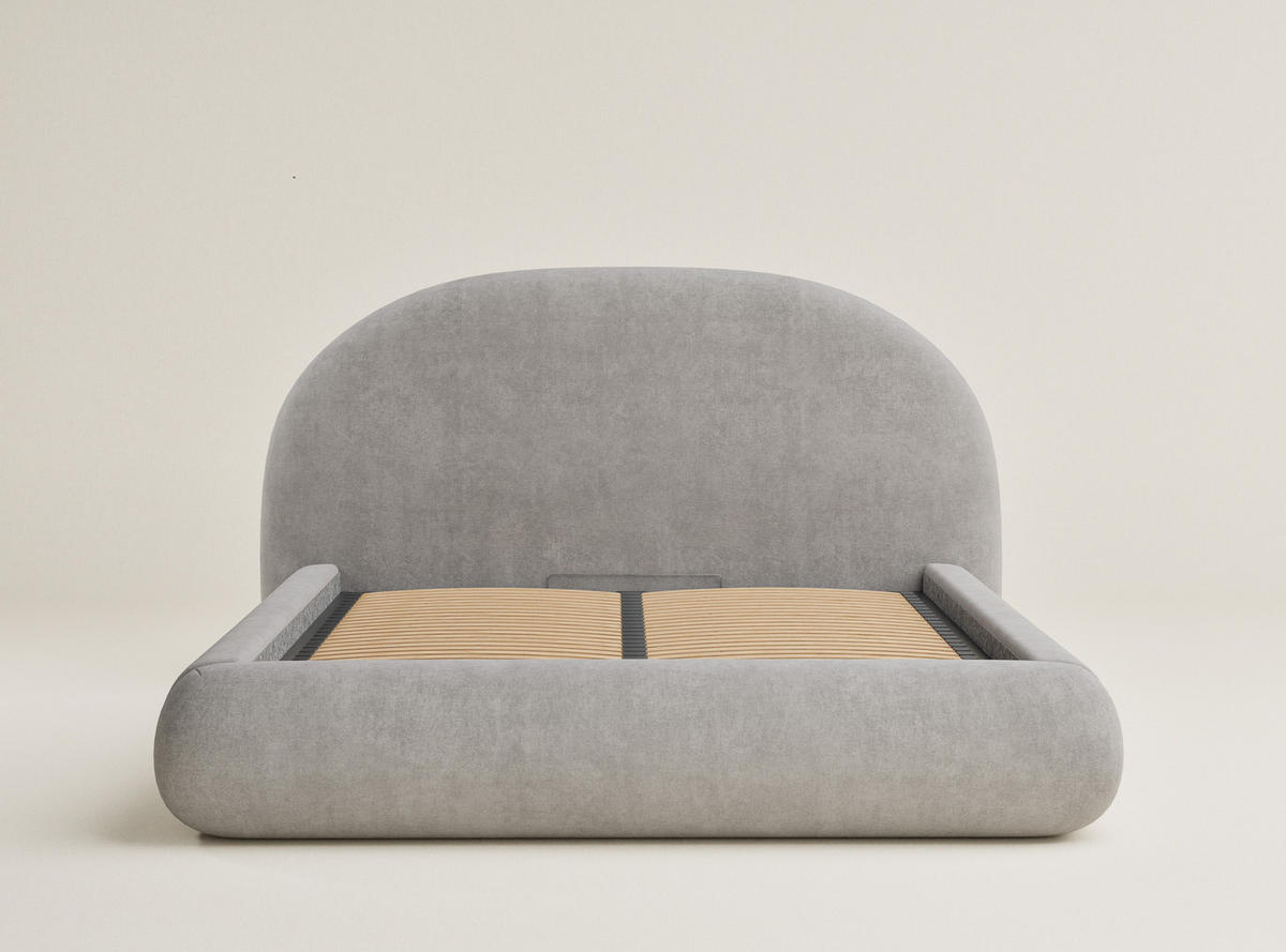 POLSTERBETT Maumere Beige Grau 180/200 cm im Chenille-Stoff - Greige/Schwarz, Holz/Holzwerkstoff (180/200cm) - Maison de Reve