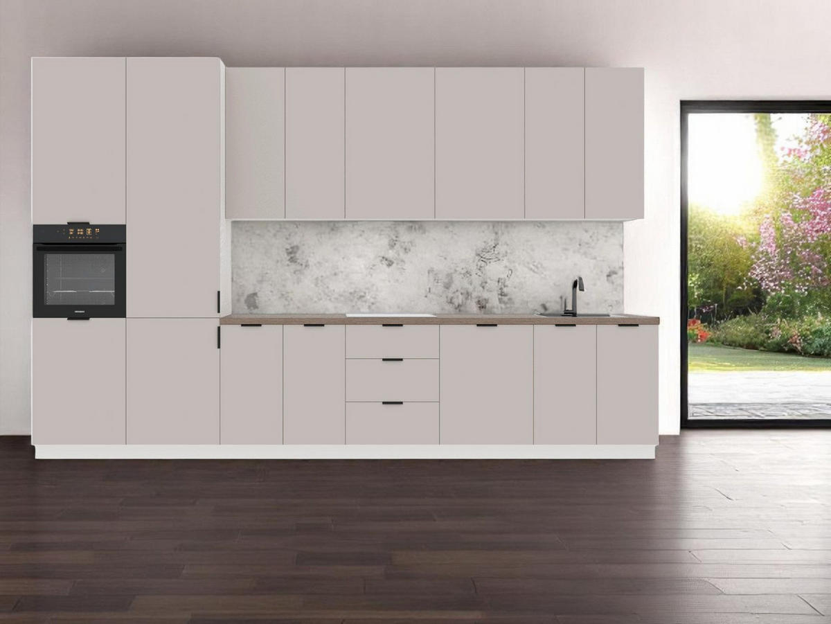 KÜCHENZEILE 400 cm – Sorento K58-G400 L – in Beige / Matt - Beige/Schwarz, Holz/Metall (400/247/58cm) - ROYAL24_MARKT