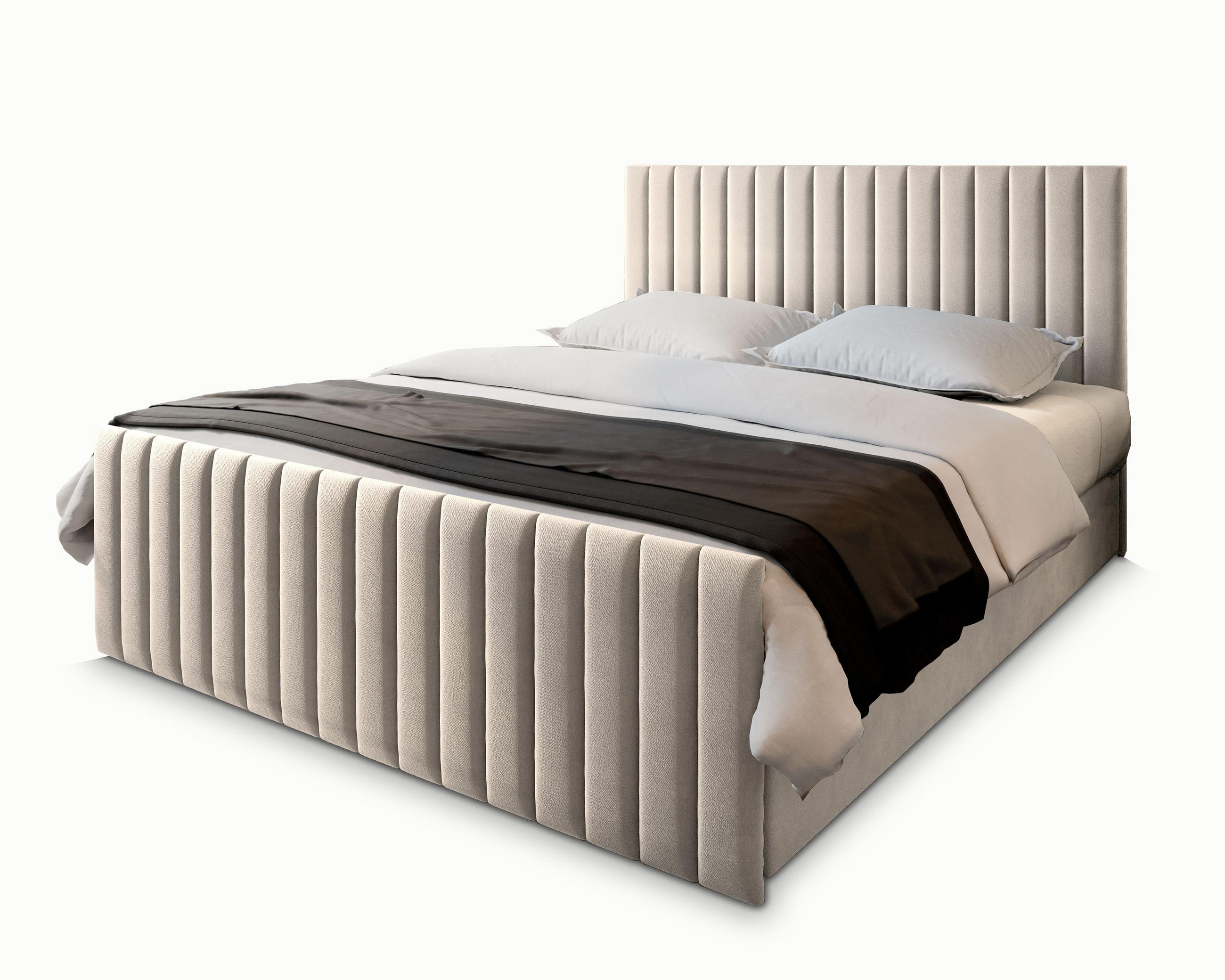 BOXBETT ARION 180x200 cm mit Matratze und Topper, H2+H3 - Beige - Beige, Holz (180/200cm) - MASSENO