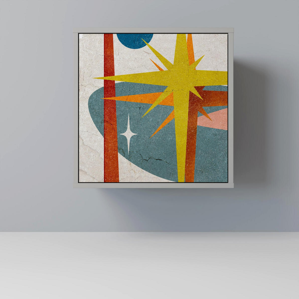 SIDEBOARD INTERSTELLAR VIBES, Grau, 57,5x42x72,5 cm, Schwarze Metallfüße - Multicolor/Schwarz, Holzwerkstoff/Metall (57.5/72.5/42cm) - SpaceRebels