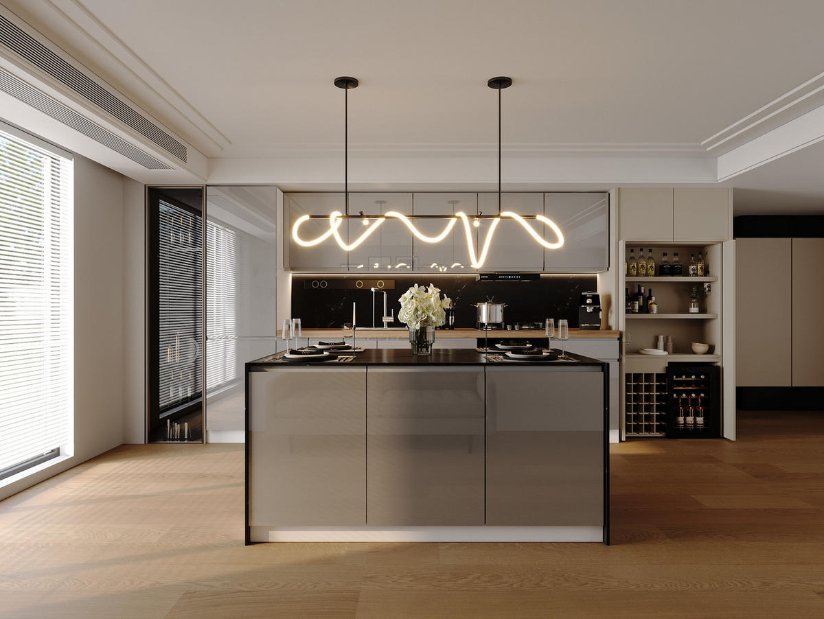 KÜCHENINSEL 360 cm - Aspen KA21-M360 - Grau/Hochglanz - Grau, Holz (540/212/58cm)