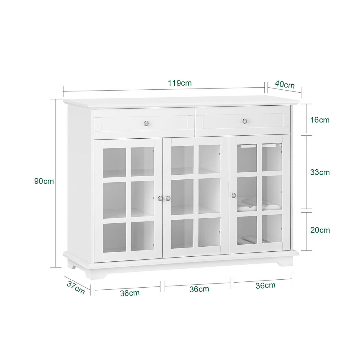 VITRINE Weiß - Weiß, Holz/Holzwerkstoff (119/90/40cm) - SoBuy