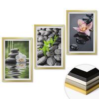 WANDBILDER 3er Set - 40x60 cm Goldrahmen - Eine ruhige Zen-Komposition aus Blumen und Wasser - Goldfarben, Kunststoff (40/60cm) - ArtPrintCave
