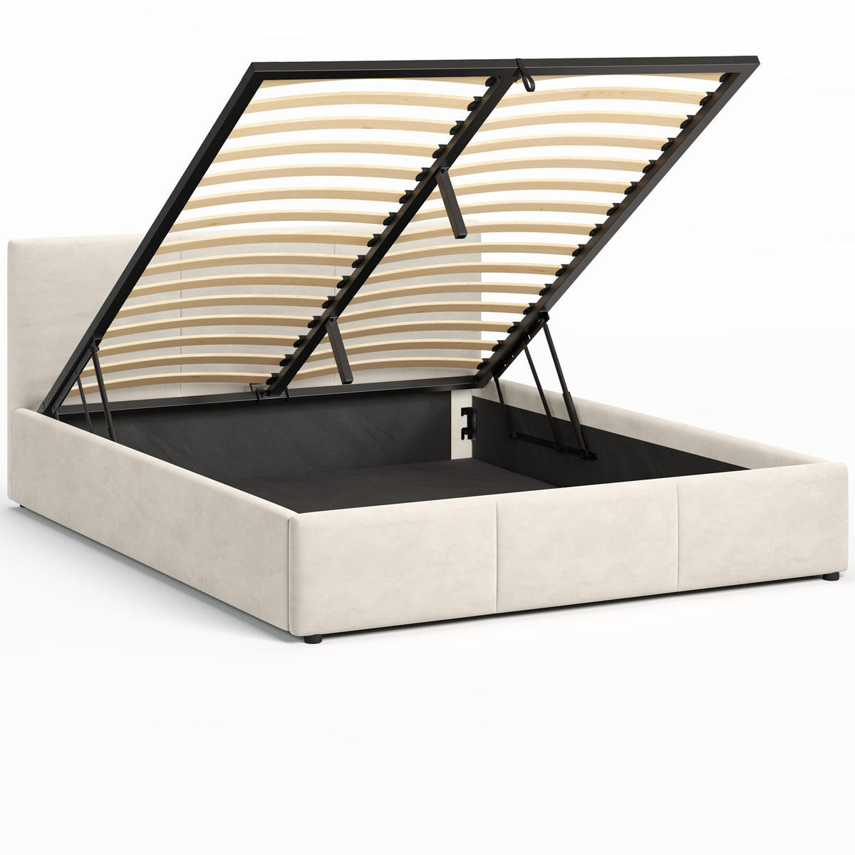 POLSTERBETT 160×200 cm mit Bettkasten und Lattenrost Nela HLR-1 Beige Velours - Beige, Holz/Textil (160/200cm) - Jana