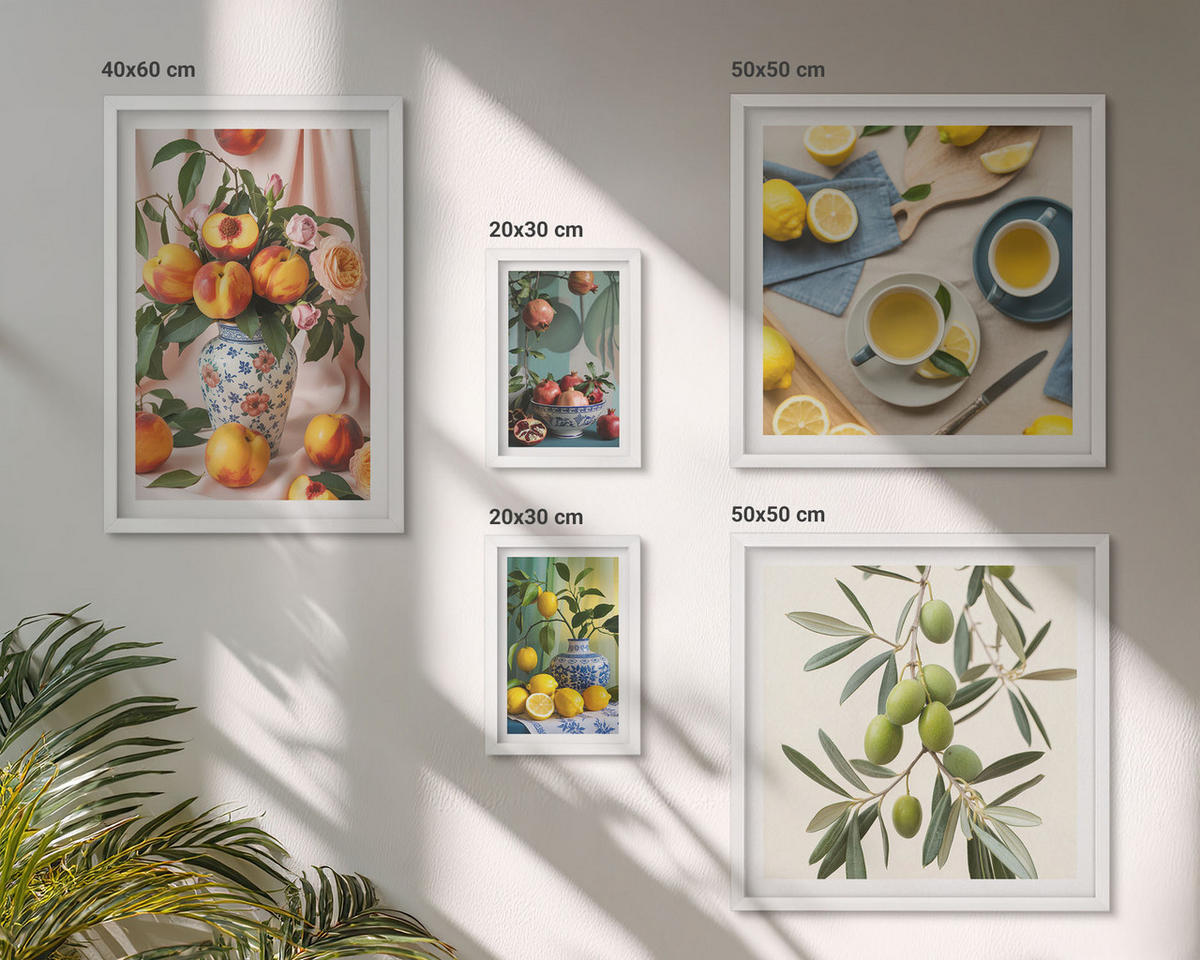BILDER SET 5er Set - 50x50 cm & 20x30 cm & 40x60 cm Weißer Rahmen - Fruchtzusammensetzungen - Weiß, Kunststoff (40/60cm) - TULUP