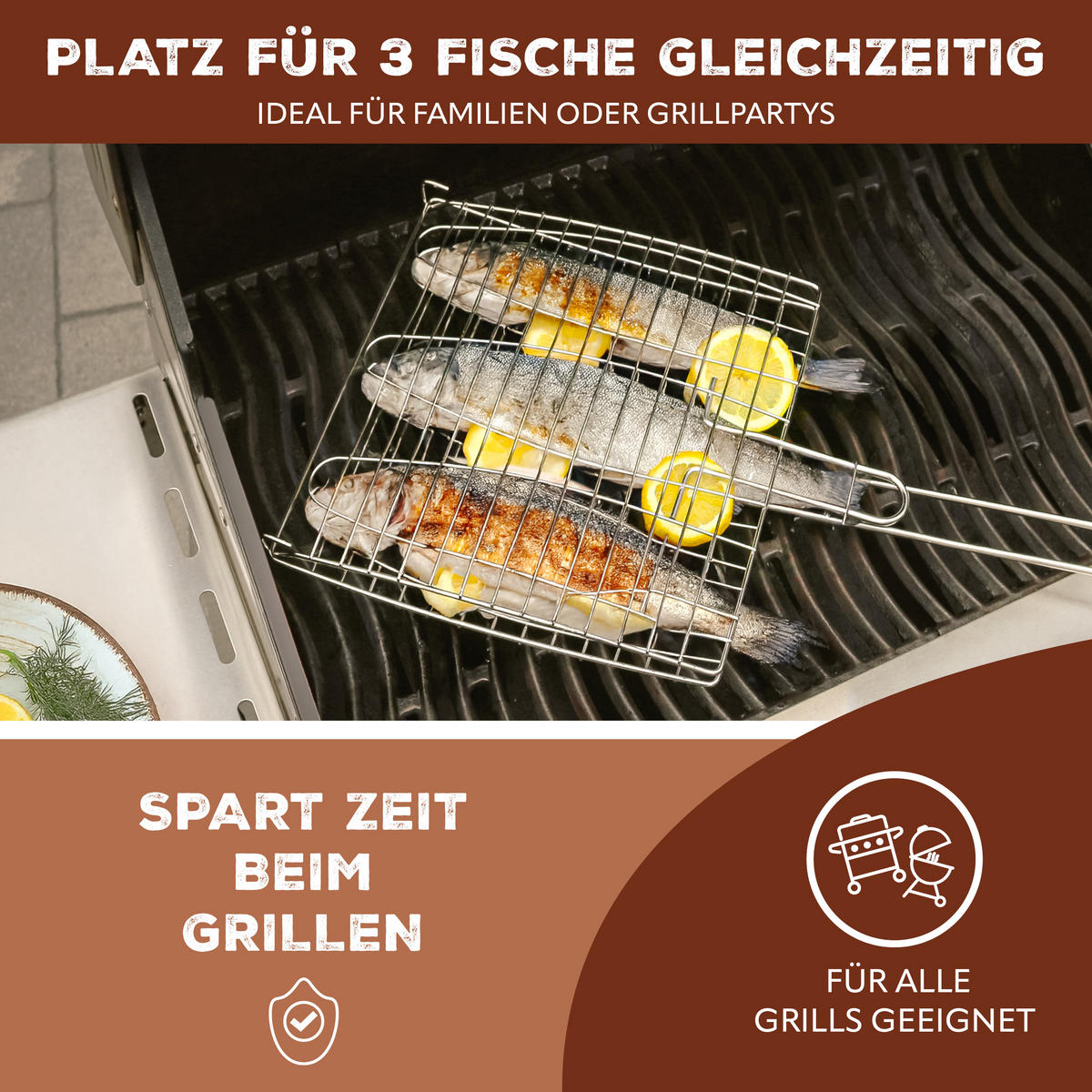 FISCHGRILLER, silber, Edelstahl - Edelstahlfarben, Metall (27.5/27.5/59cm) - bremermann
