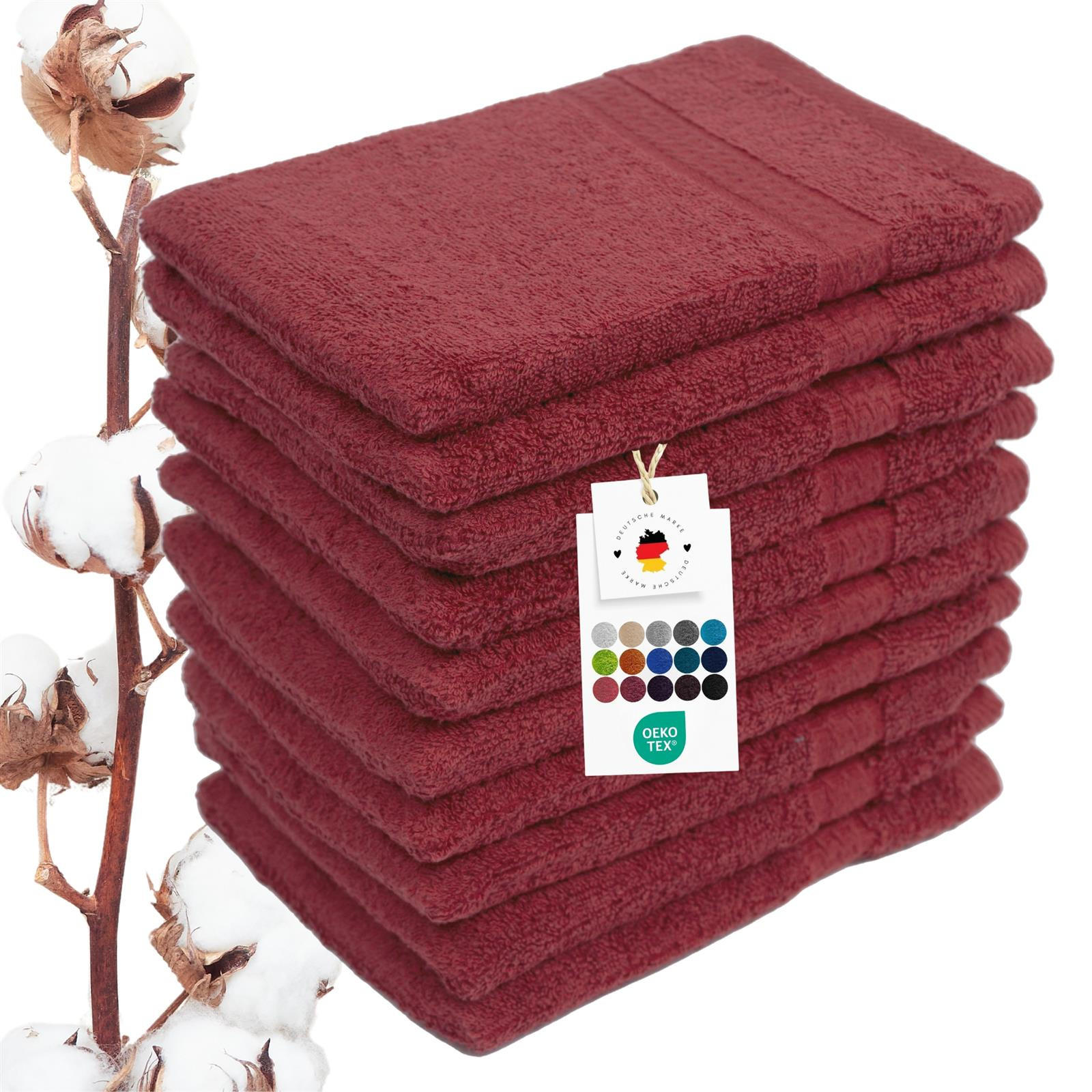 WASCHLAPPEN 16x21 cm aus 100% Baumwolle 500g/m2, 10er Set Waschhandschuhe Bordeuax - Bordeaux, Textil (16/21cm) - Carpe Sonno