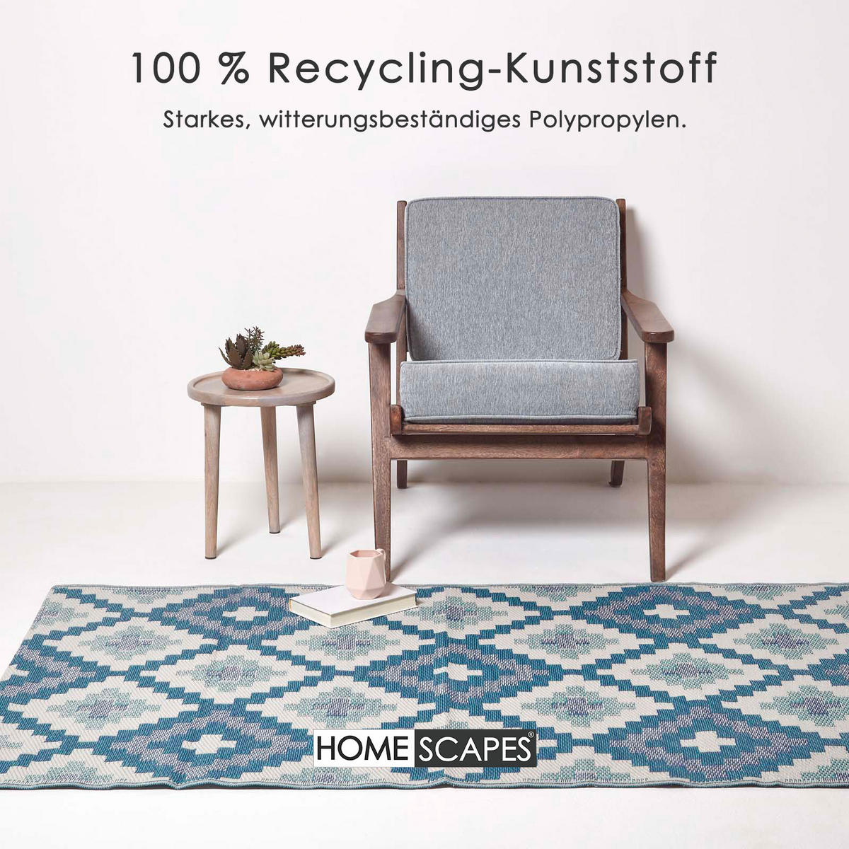 OUTDOORTEPPICH-LÄUFER Mia geometrisch gemustert 75/200 cm - Blau, Kunststoff (75/200cm) - Homescapes